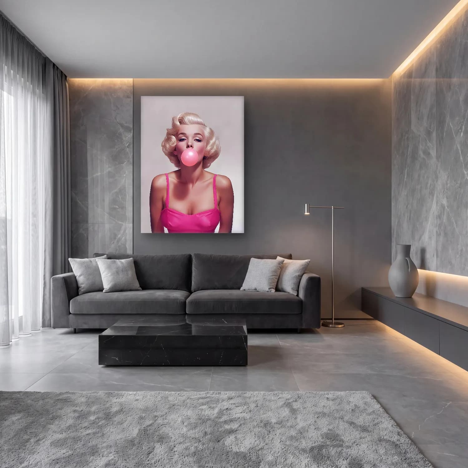 Pop Art Moda İllüstrasyonu No. 10 cam tablo — lüks salon duvarında