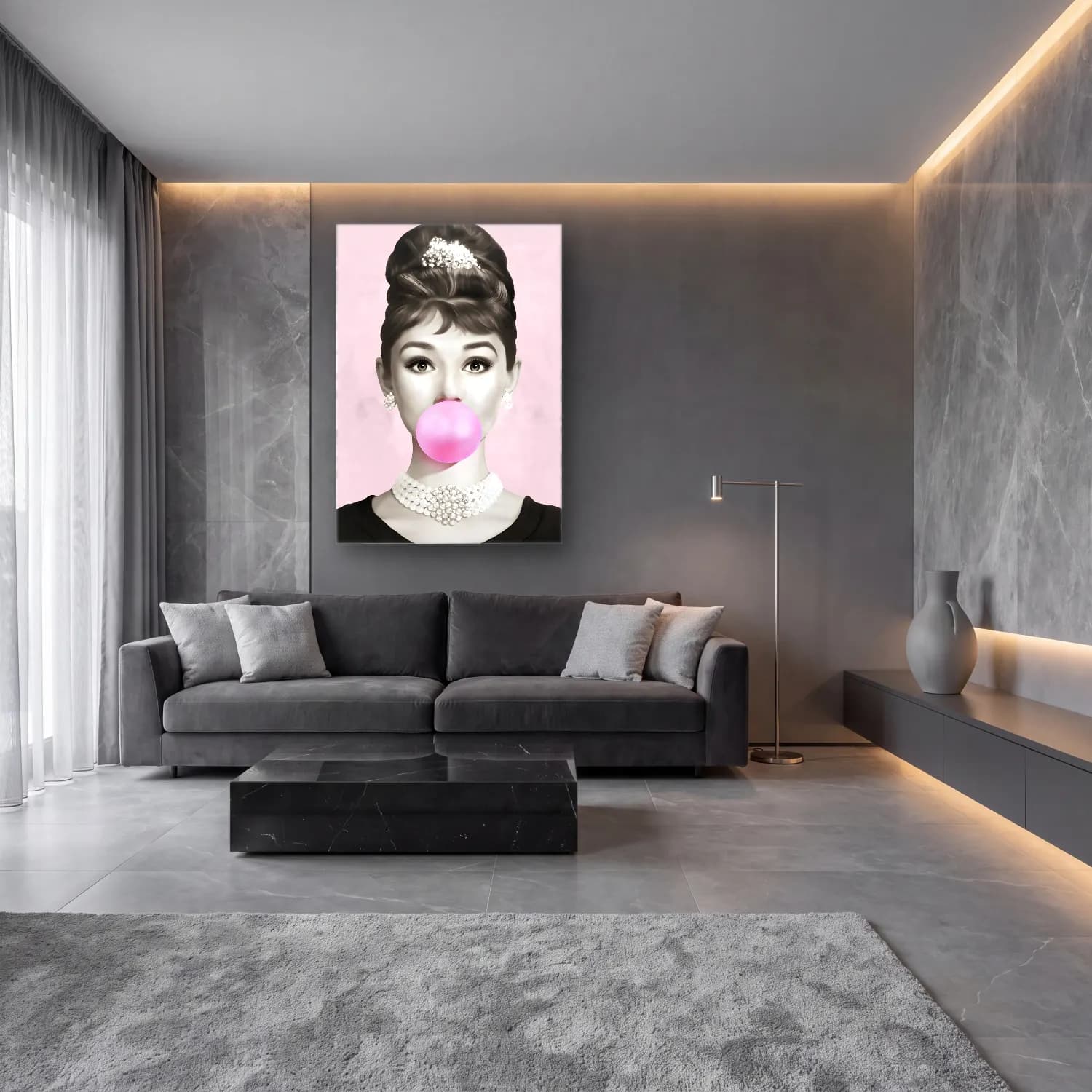 Pop Art Kız Çocuğu Portresi No. 5 cam tablo — lüks salon duvarında