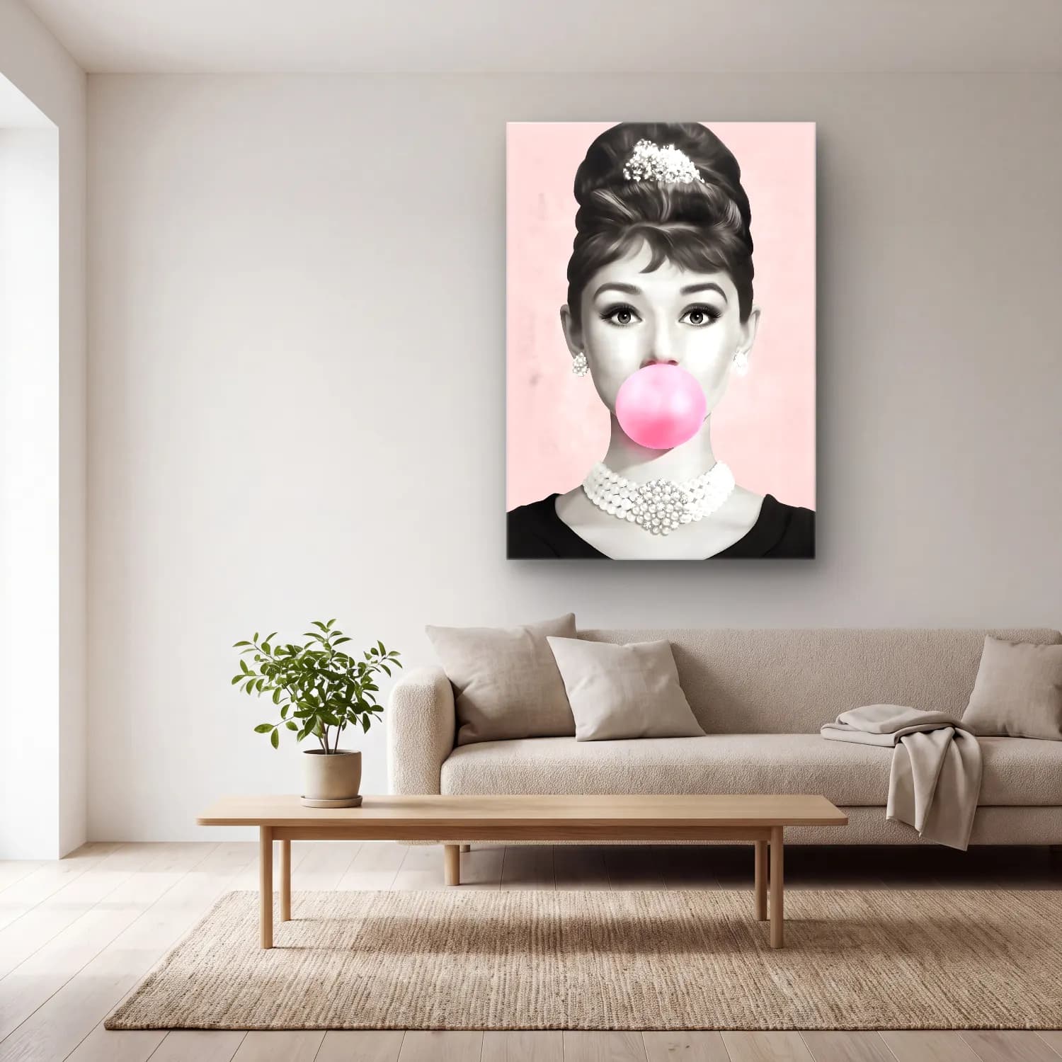 Pop Art Kız Çocuğu Portresi No. 5 cam tablo — açık renk salonda