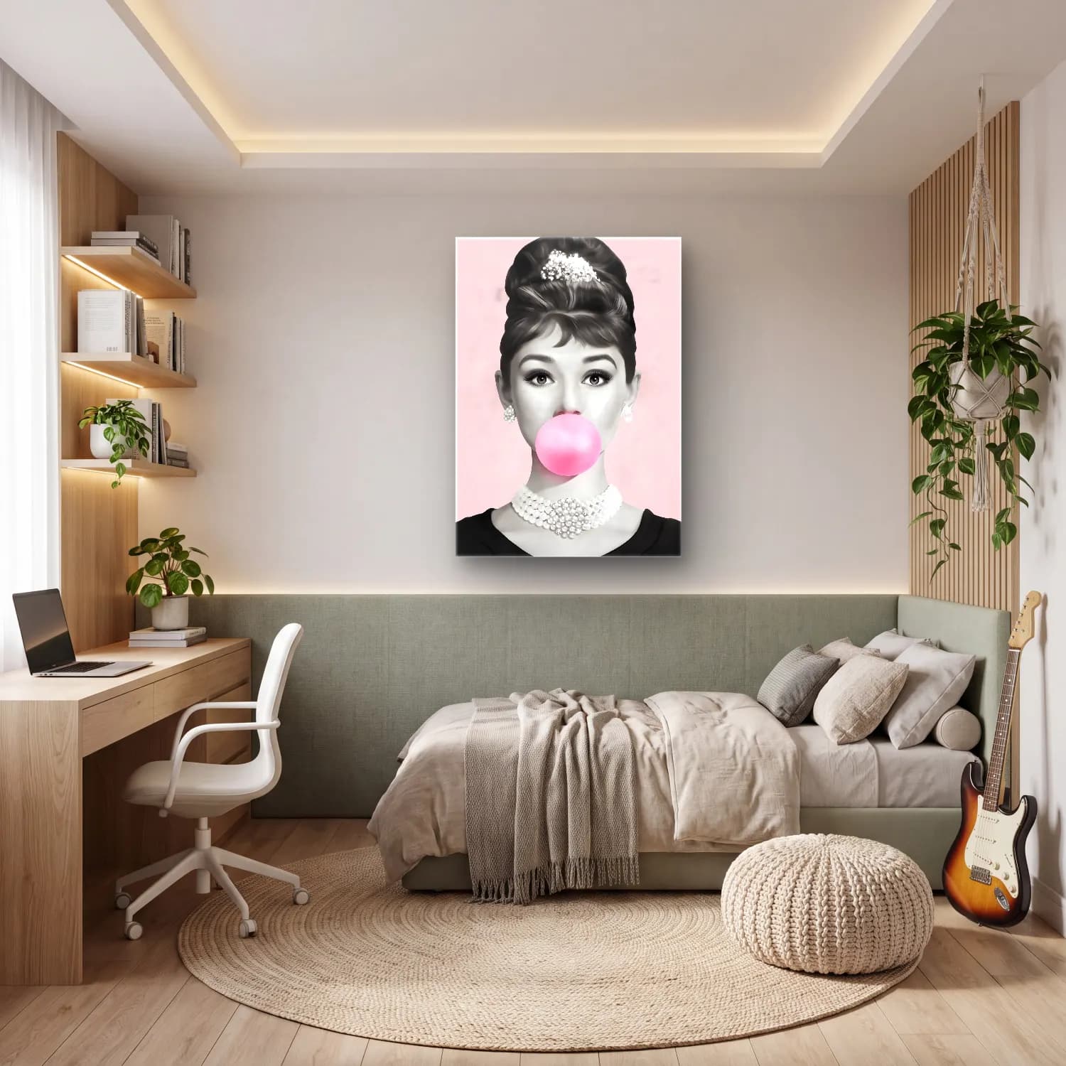 Pop Art Kız Çocuğu Portresi No. 5 cam tablo — genç odasında