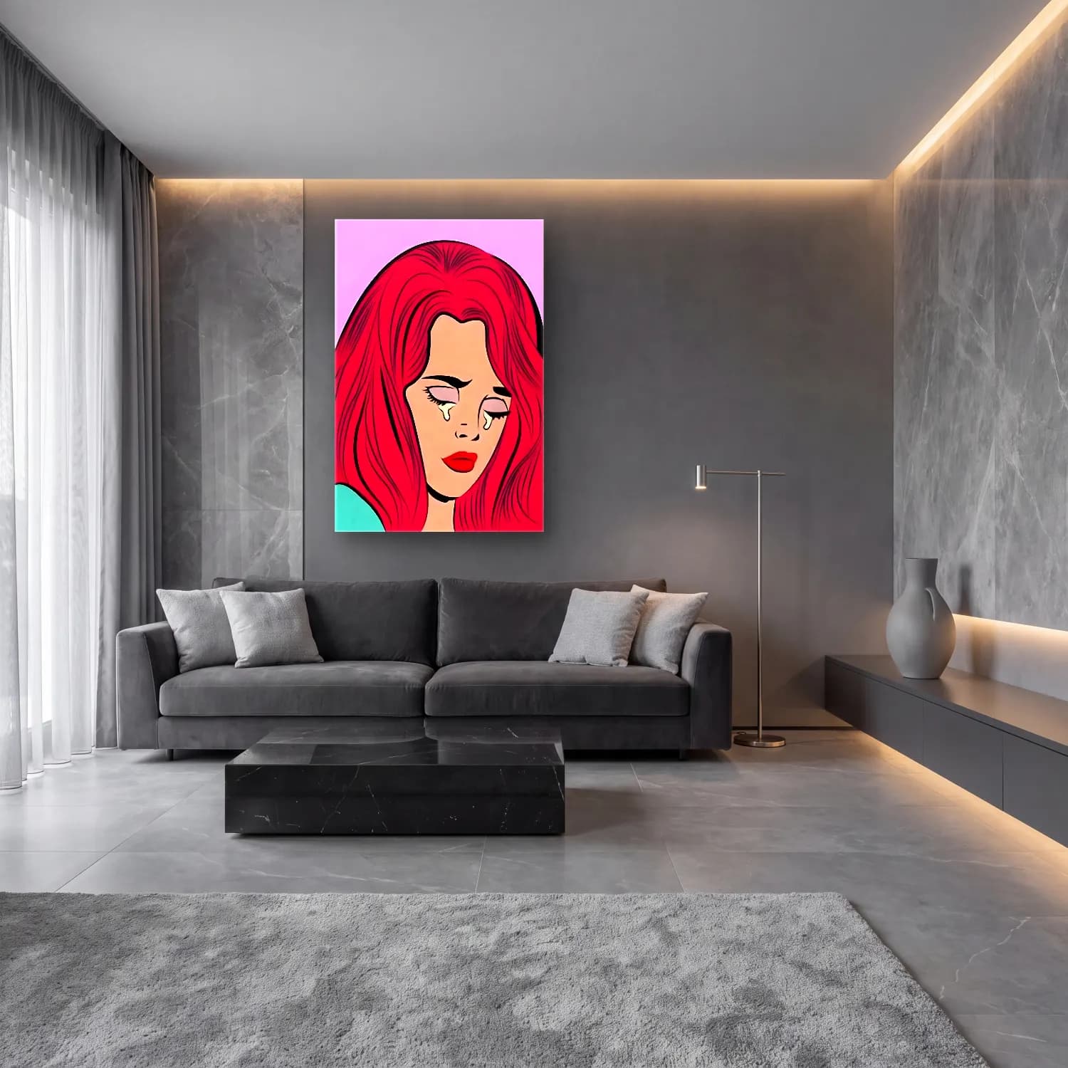 Pop Art Moda İllüstrasyonu No. 13 cam tablo — lüks salon duvarında