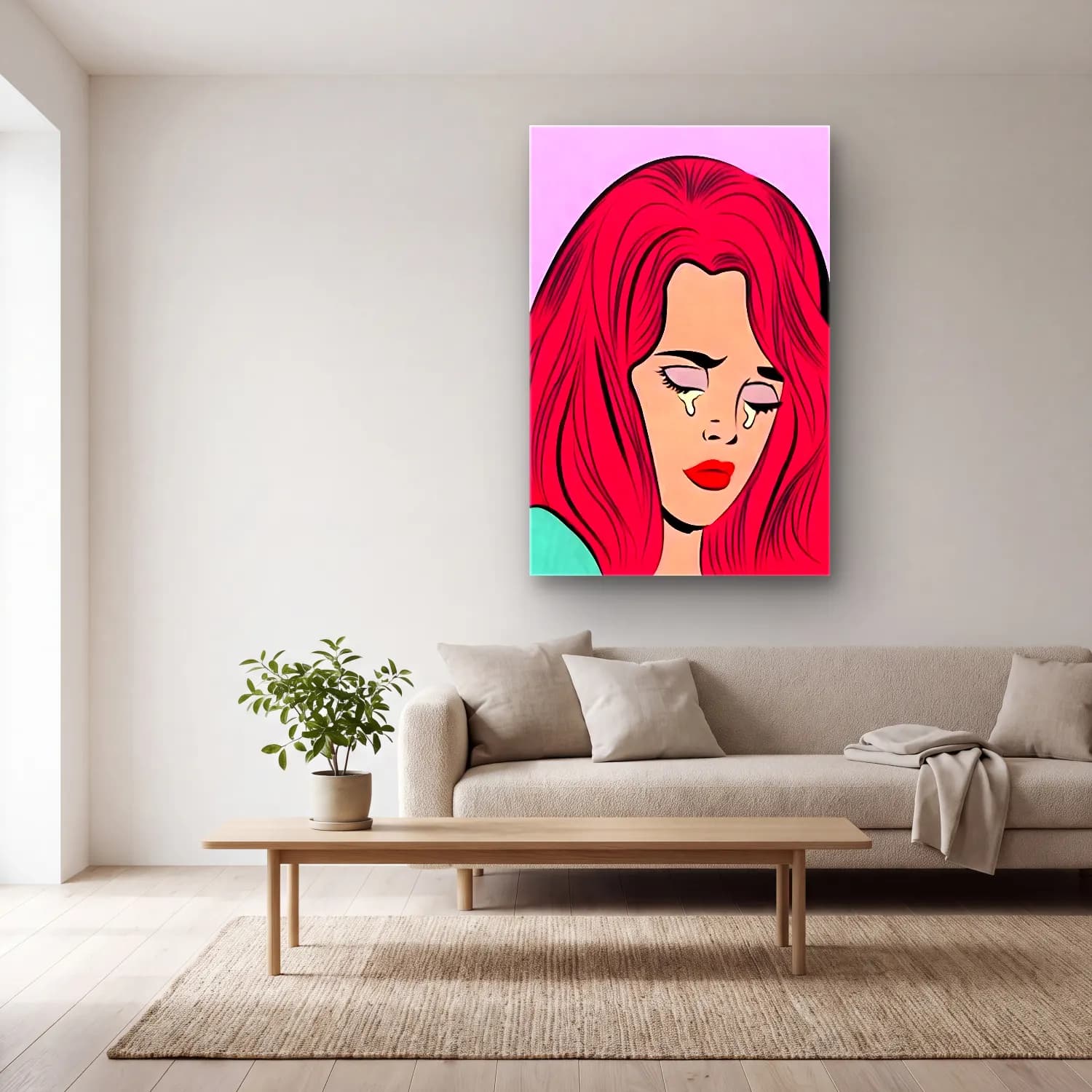 Pop Art Moda İllüstrasyonu No. 13 cam tablo — açık renk salonda
