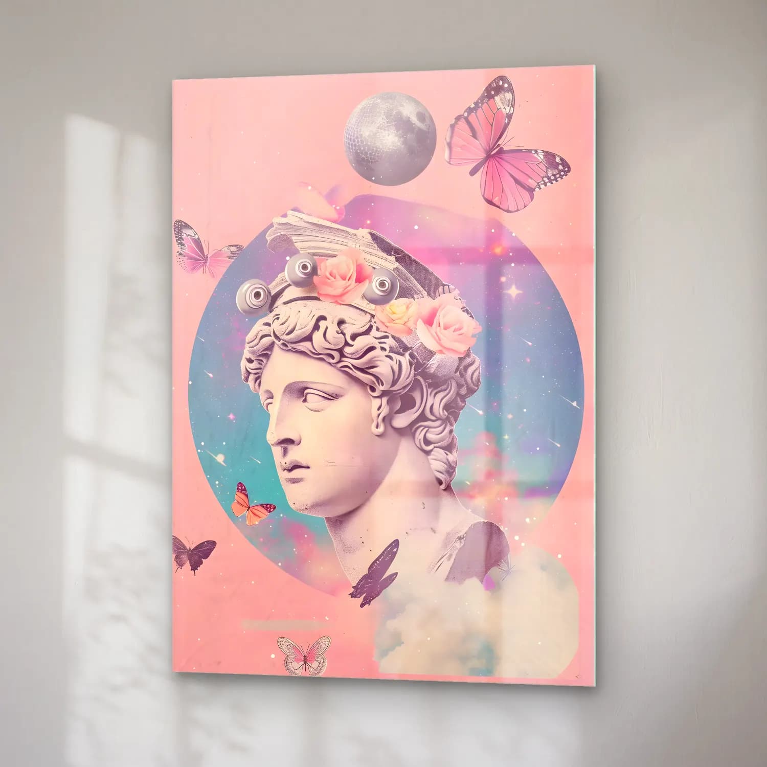 Pastel Mitolojik Sahne No. 7 cam tablo — sağ açıdan görünüm