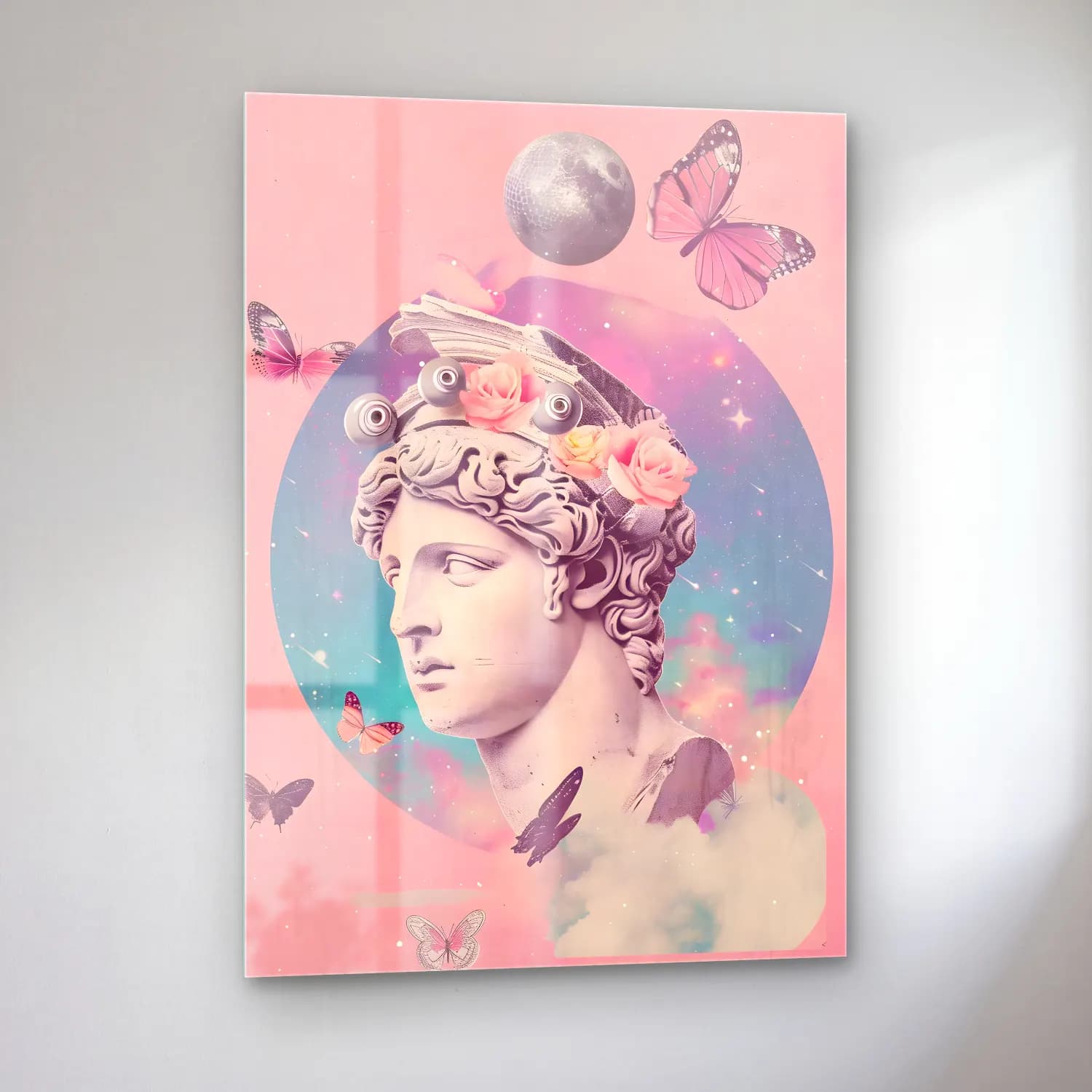 Pastel Mitolojik Sahne No. 7 cam tablo — sol açıdan görünüm