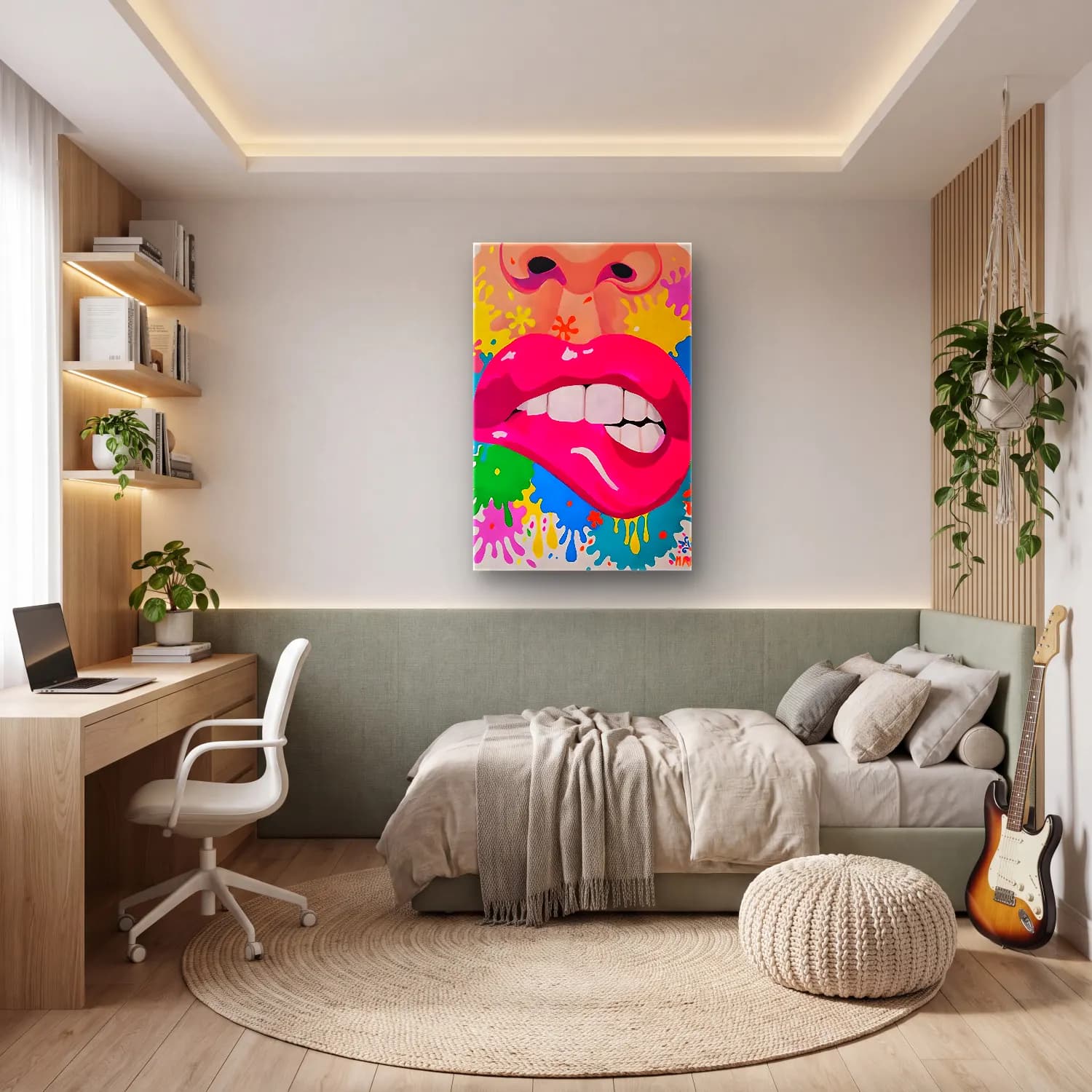 Pop Art Soyut Yüz No. 7 cam tablo — genç odasında