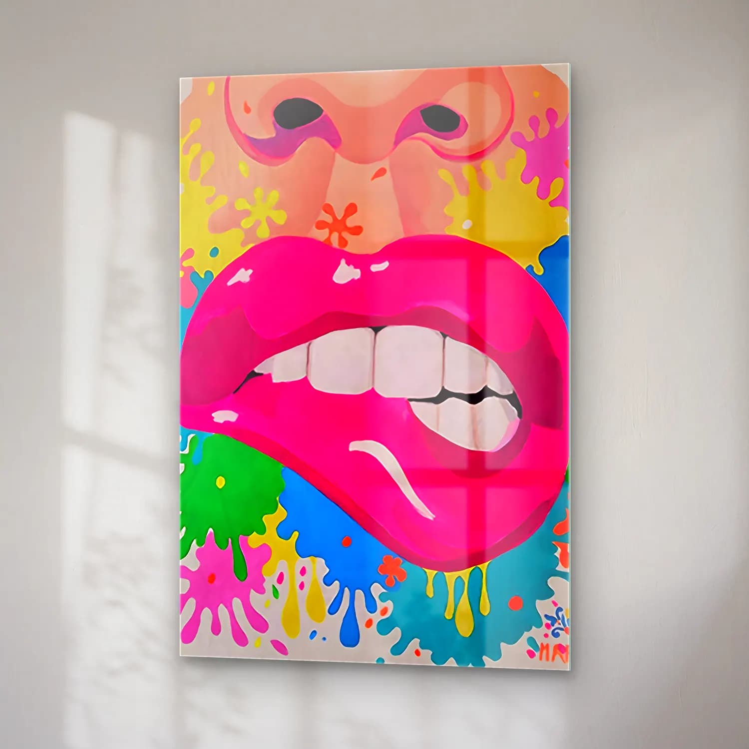 Pop Art Soyut Yüz No. 7 cam tablo — sağ açıdan görünüm