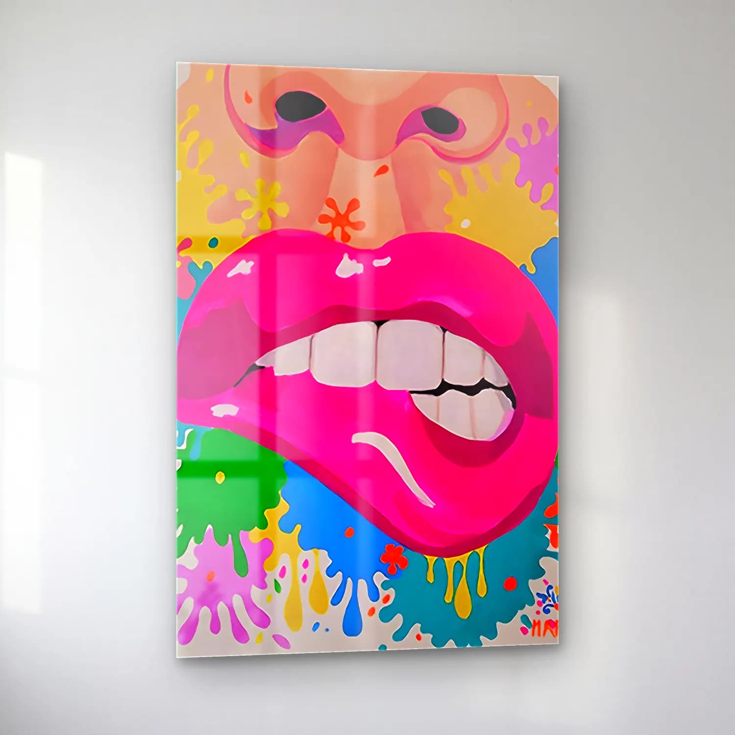 Pop Art Soyut Yüz No. 7 cam tablo — sol açıdan görünüm