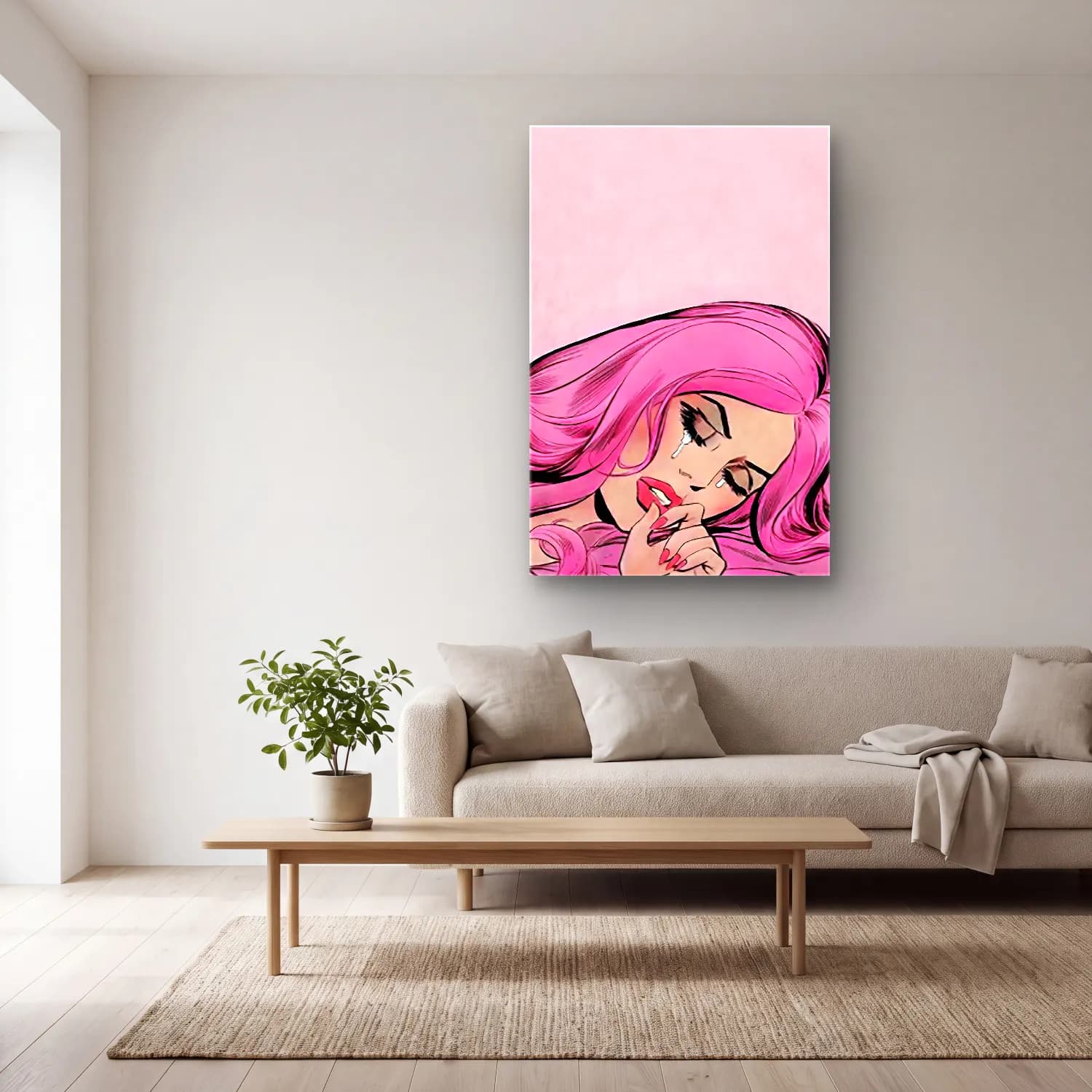 Pop Art Moda İllüstrasyonu No. 15 cam tablo — açık renk salonda
