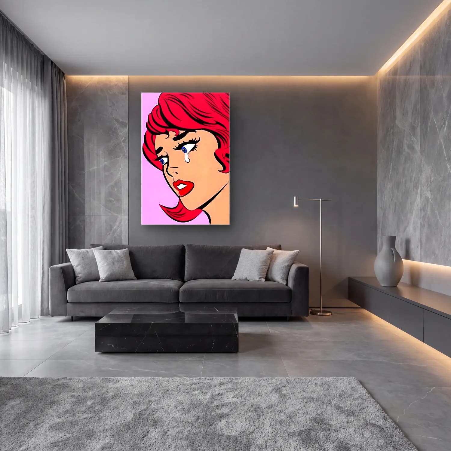 Pop Art Moda İllüstrasyonu No. 35 cam tablo — lüks salon duvarında