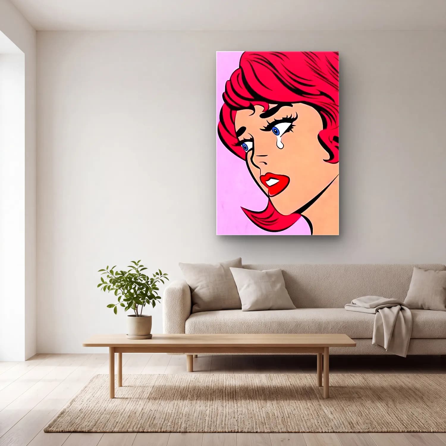 Pop Art Moda İllüstrasyonu No. 35 cam tablo — açık renk salonda