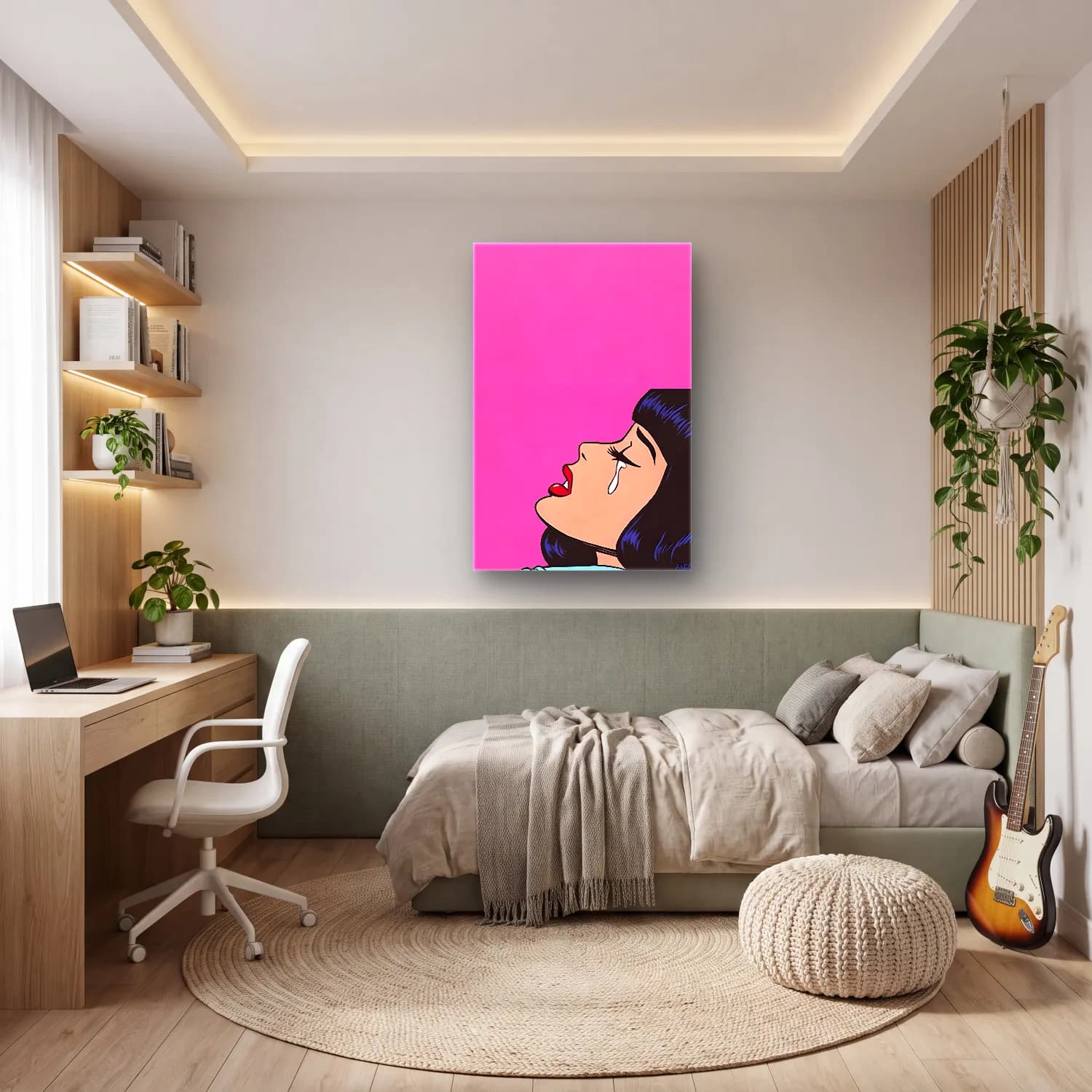 Pop Art Kadın Portresi No. 28 cam tablo — genç odasında