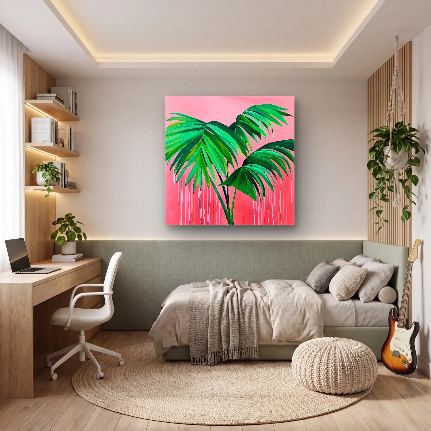 Pastel Palmiye Yaprağı No. 5 cam tablo — genç odasında