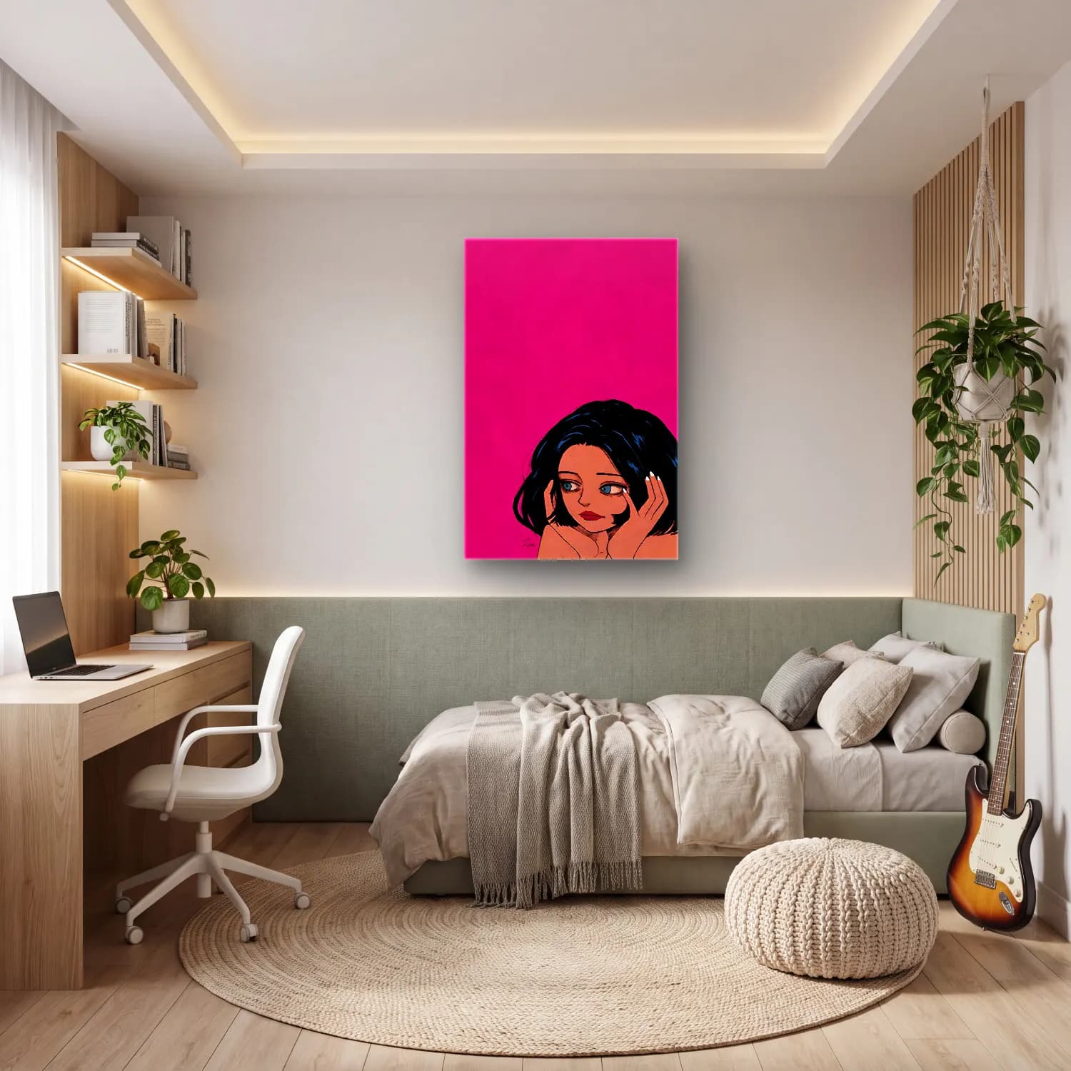 Pop Art Kız Çocuğu Portresi No. 9 cam tablo — genç odasında