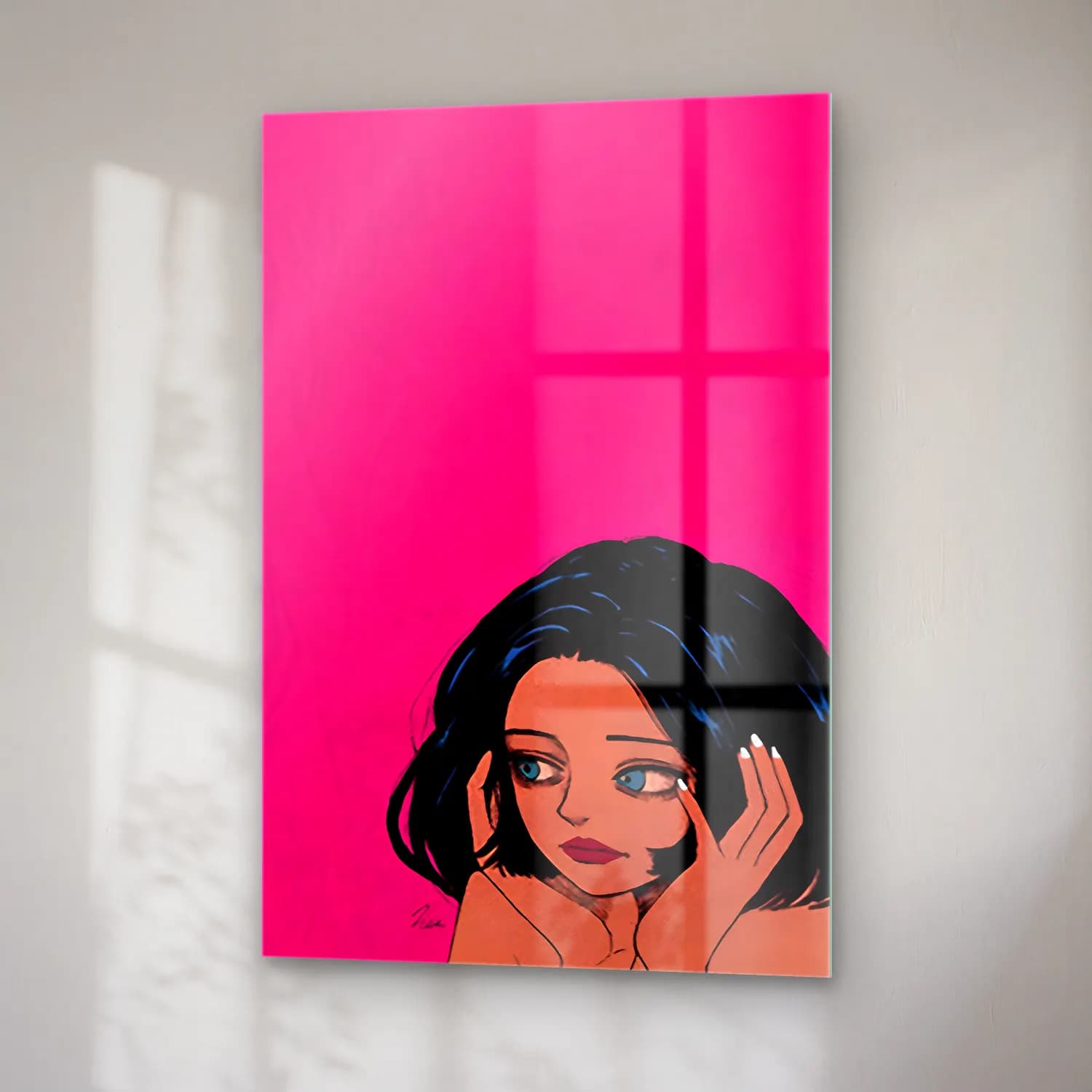 Pop Art Kız Çocuğu Portresi No. 9 cam tablo — sağ açıdan görünüm
