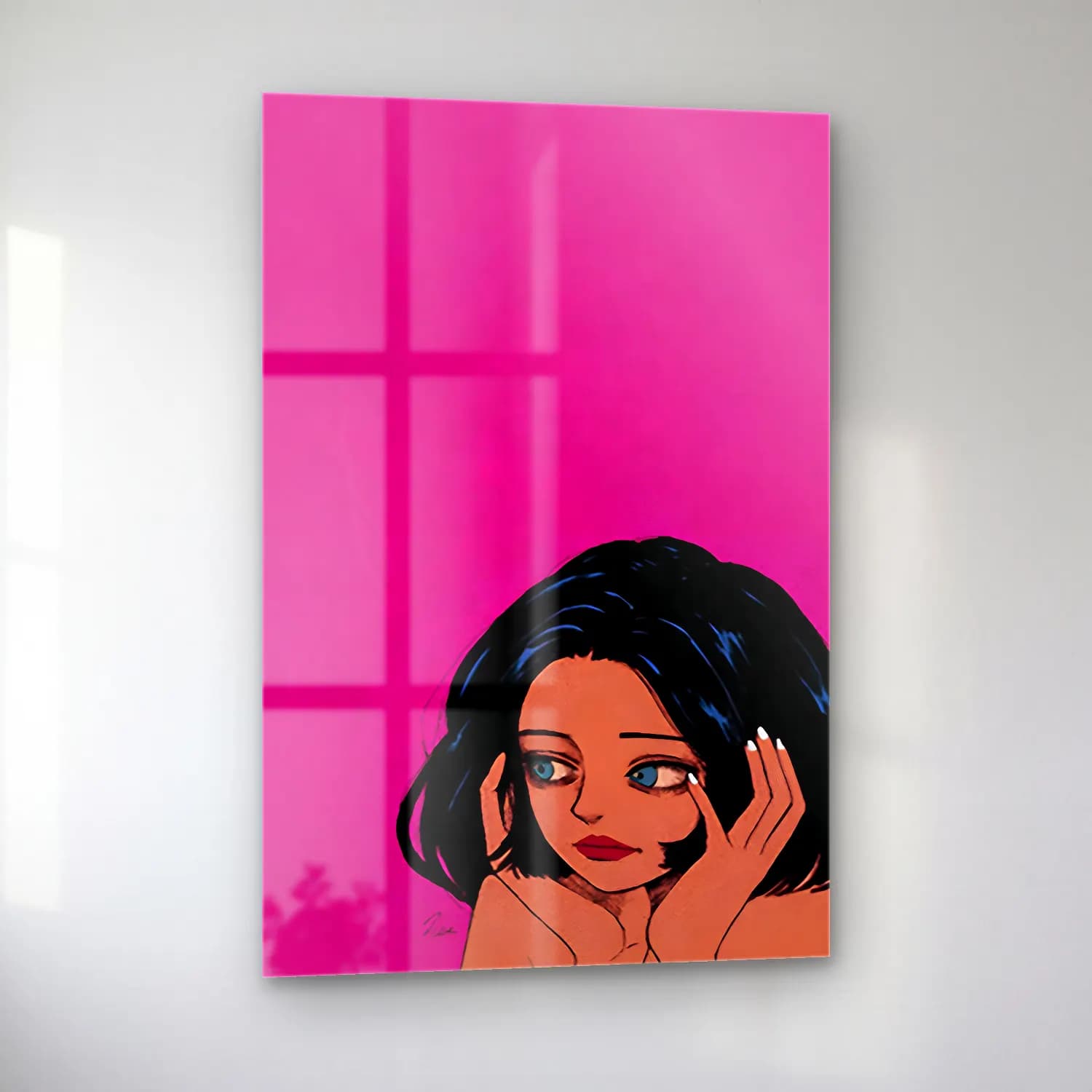 Pop Art Kız Çocuğu Portresi No. 9 cam tablo — sol açıdan görünüm