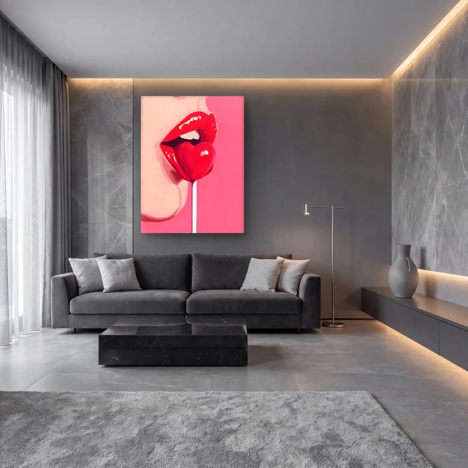 Pop Art Dondurma No. 5 cam tablo — lüks salon duvarında
