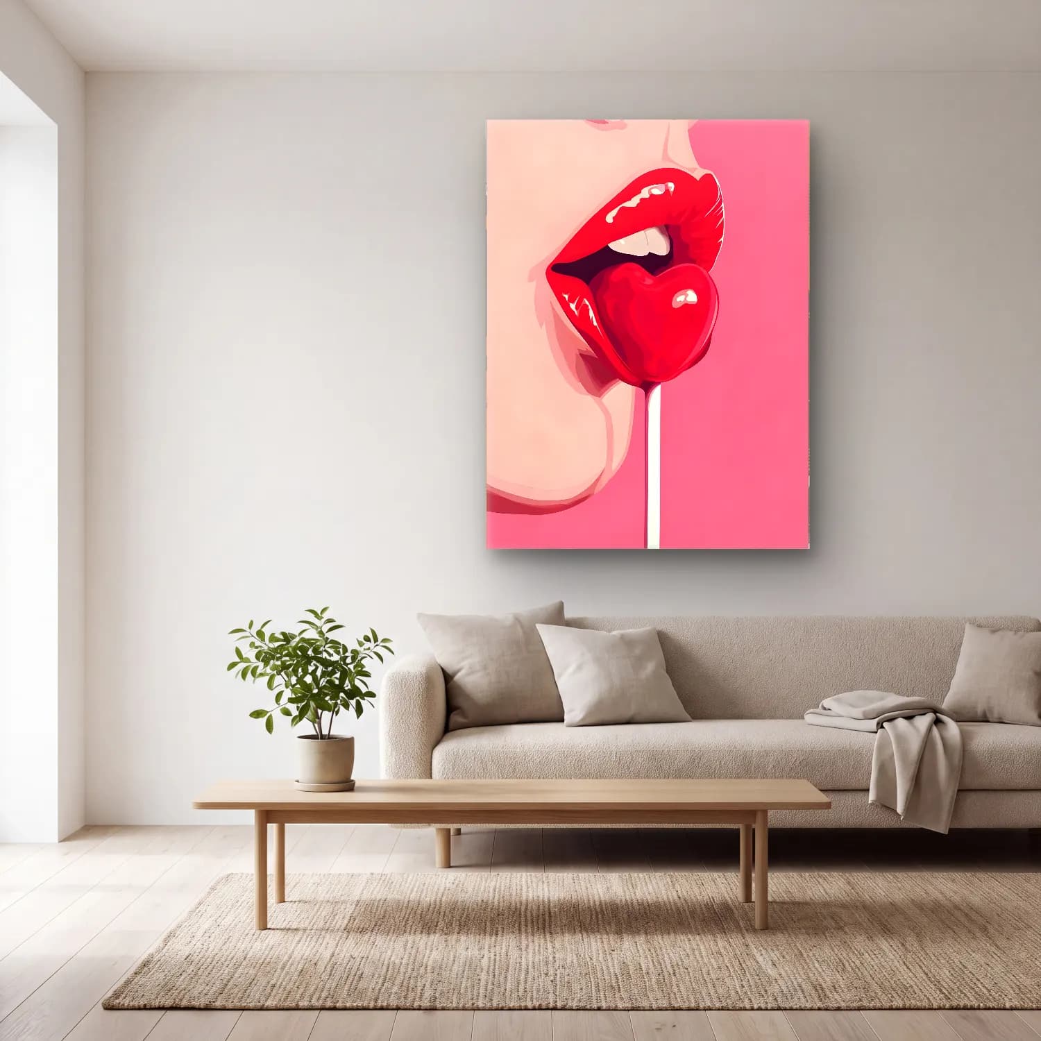 Pop Art Dondurma No. 5 cam tablo — açık renk salonda