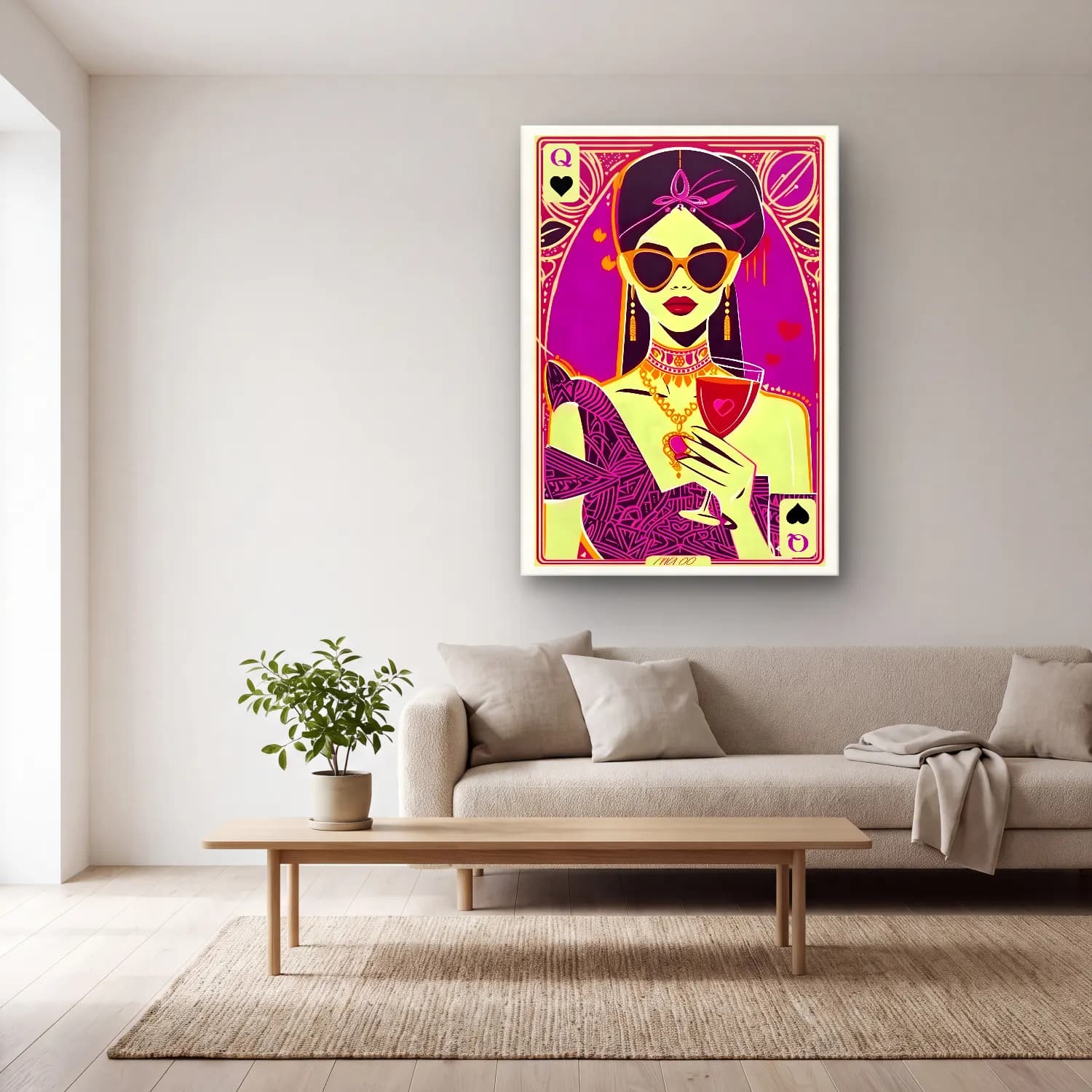 Pop Art Kadeh Şarap cam tablo — açık renk salonda