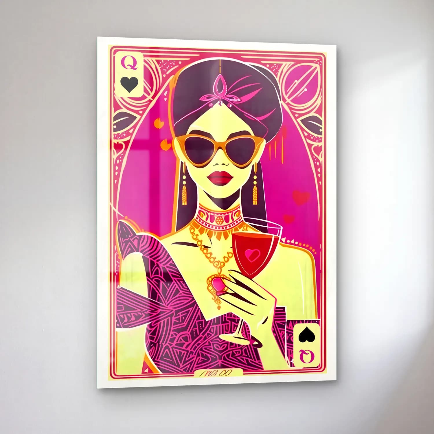 Pop Art Kadeh Şarap cam tablo — sol açıdan görünüm