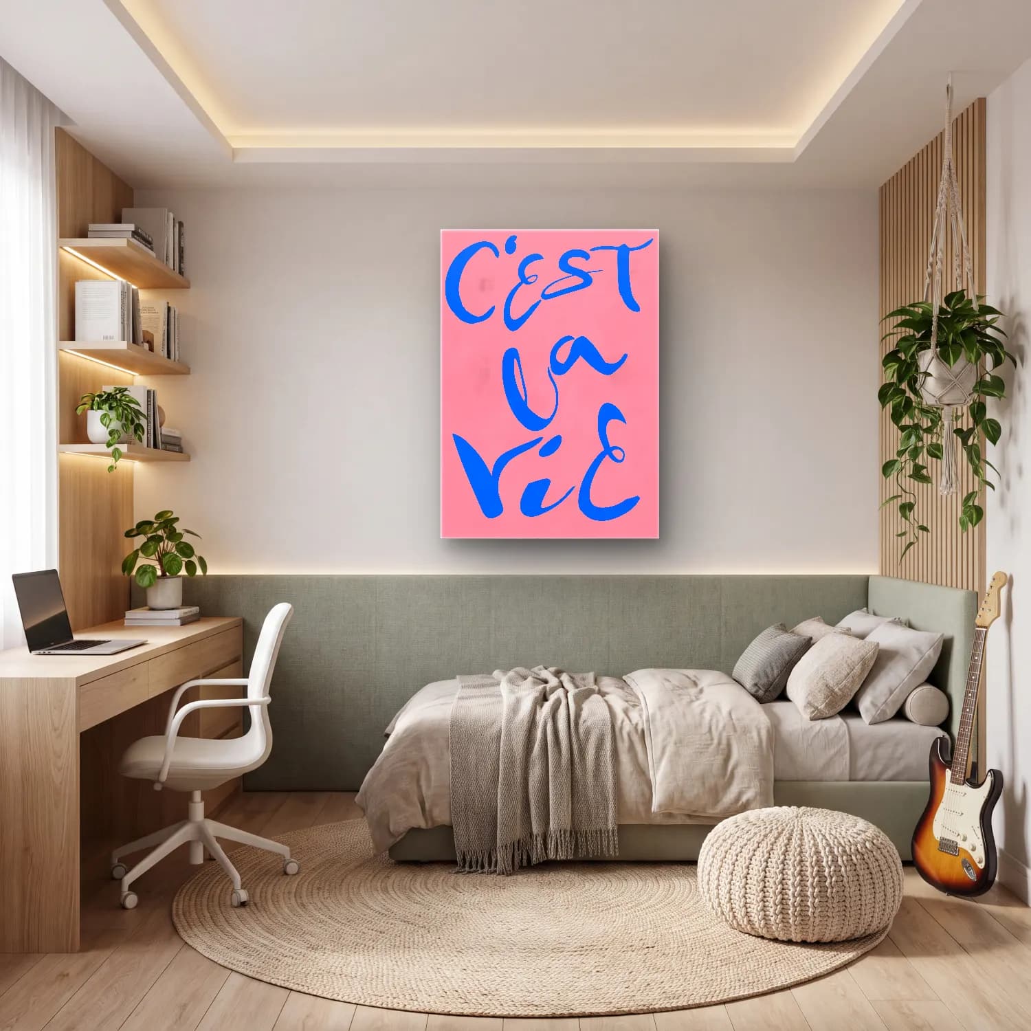 Pastel Yazılı Tasarım No. 103 cam tablo — genç odasında