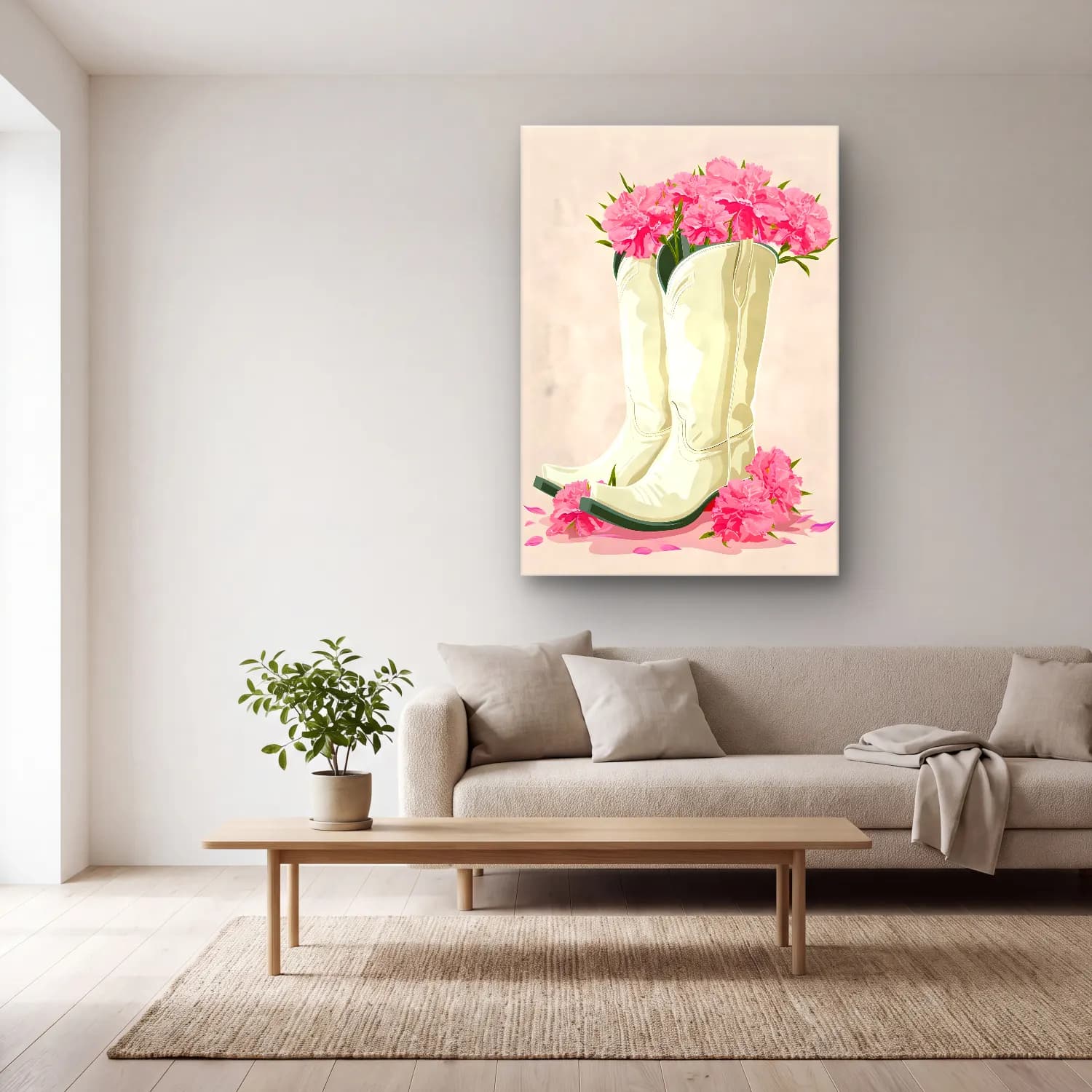 Pastel Pembe Şakayıklar No. 17 cam tablo — açık renk salonda