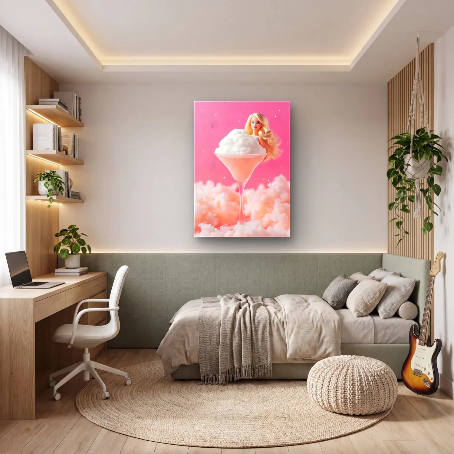 Pastel Kokteyl No. 30 cam tablo — genç odasında