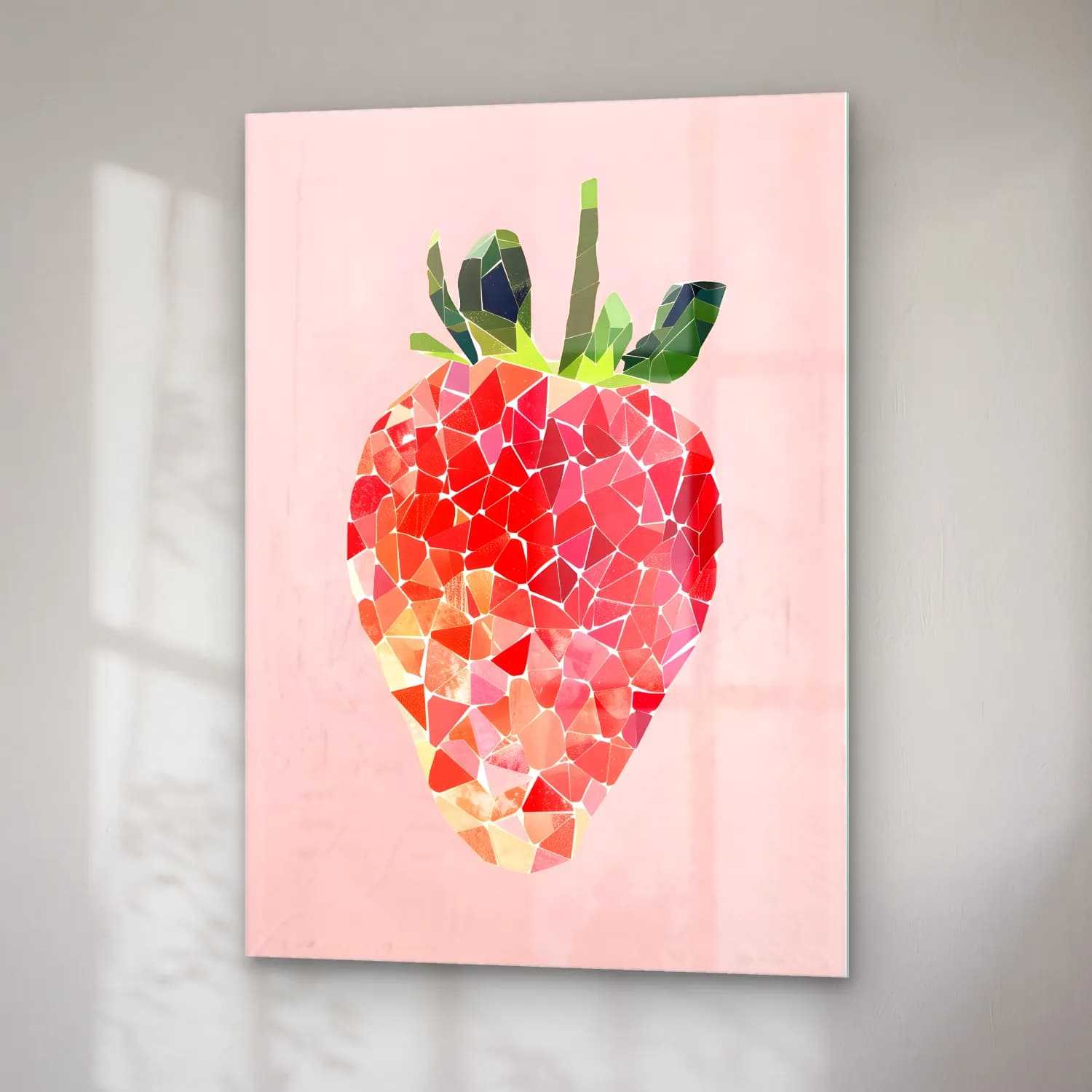 Pastel Çilekler No. 14 cam tablo — sağ açıdan görünüm