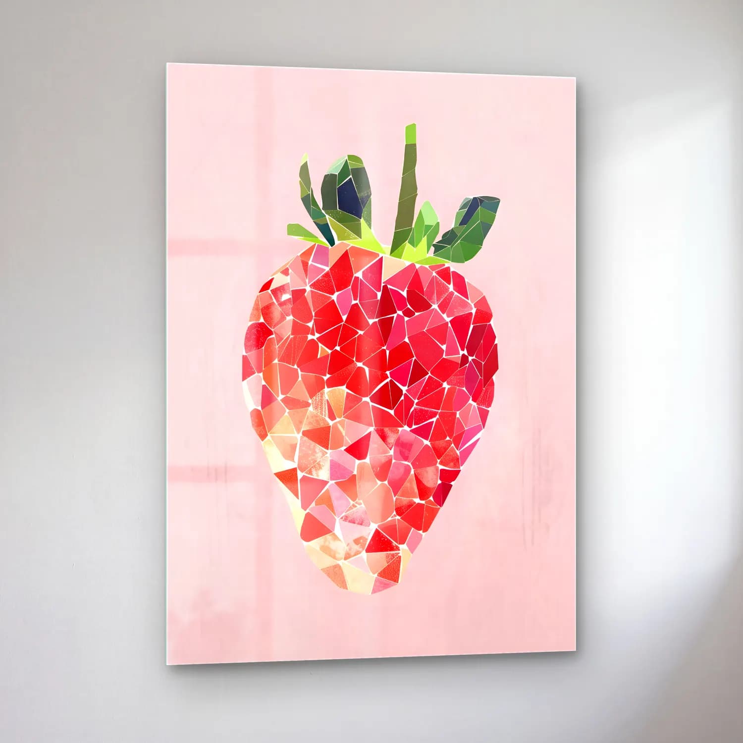 Pastel Çilekler No. 14 cam tablo — sol açıdan görünüm