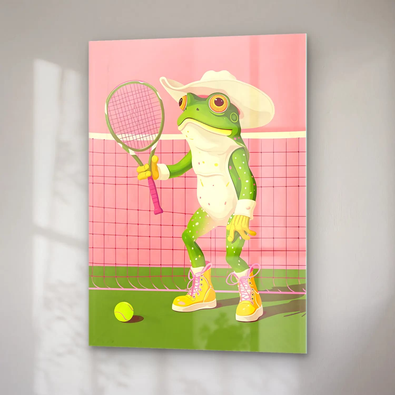 Sevimli İllüstrasyon Tenis No. 3 cam tablo — sağ açıdan görünüm
