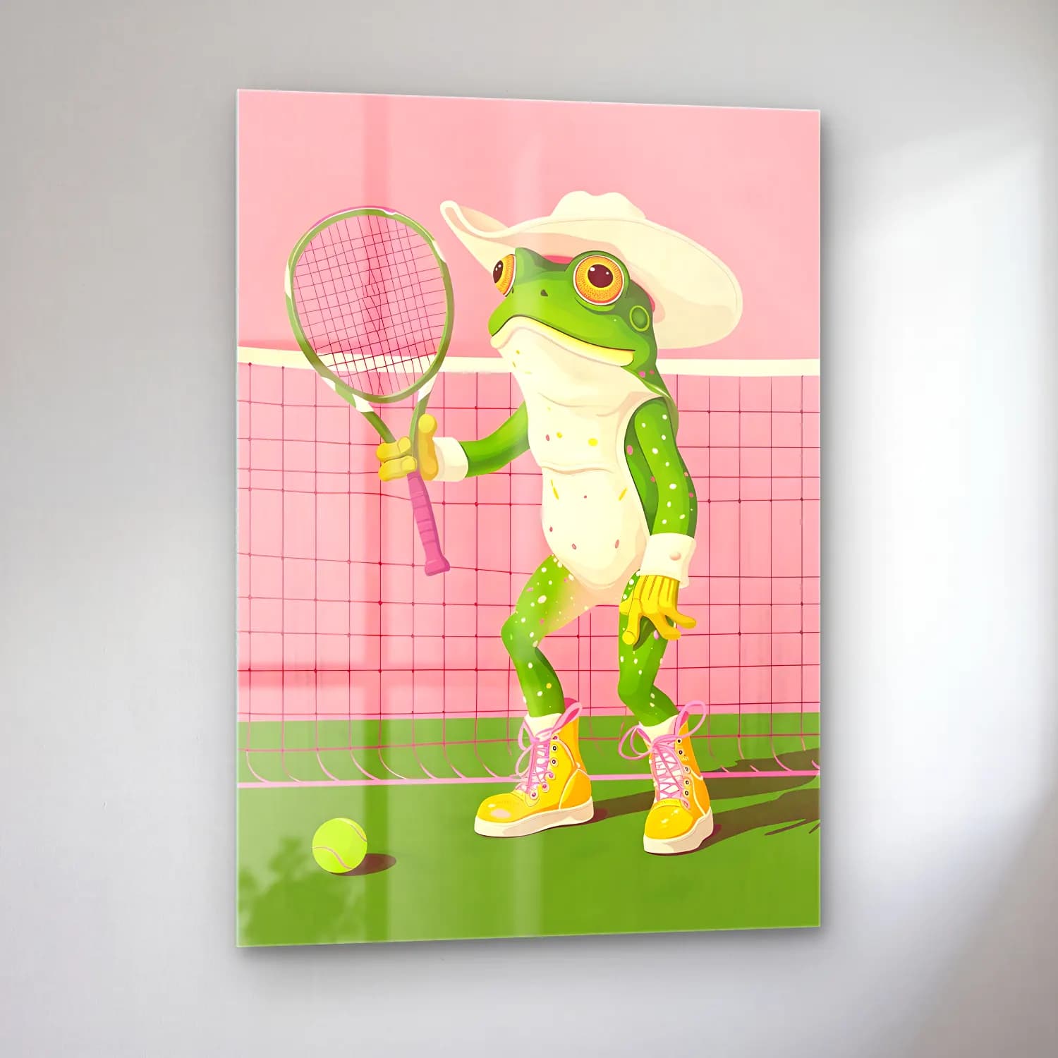 Sevimli İllüstrasyon Tenis No. 3 cam tablo — sol açıdan görünüm
