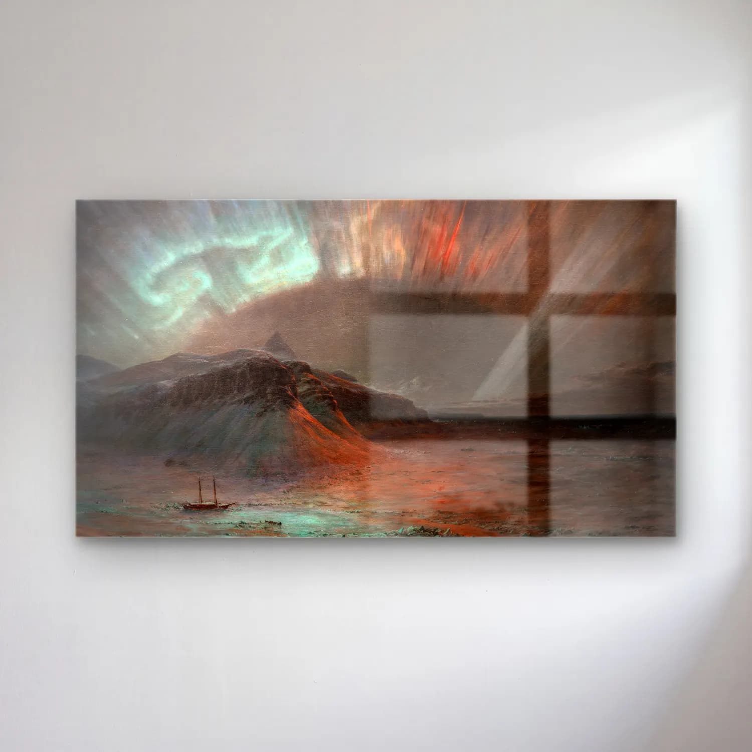 Frederic Edwin Church – Aurora Borealis cam tablo — Frederic Edwin Church – Aurora Borealis — yağlı boya dağ manzarası