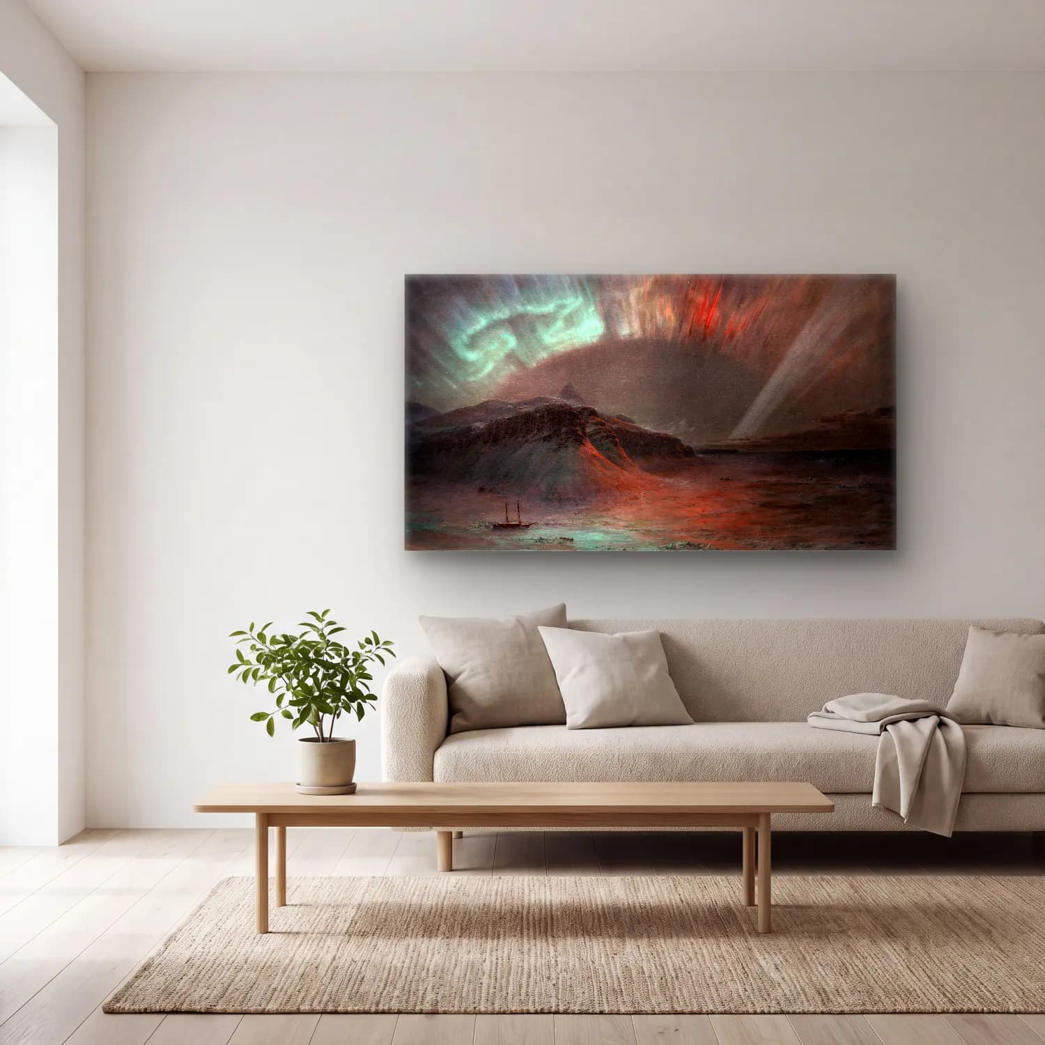 Frederic Edwin Church – Aurora Borealis cam tablo — açık renk salonda
