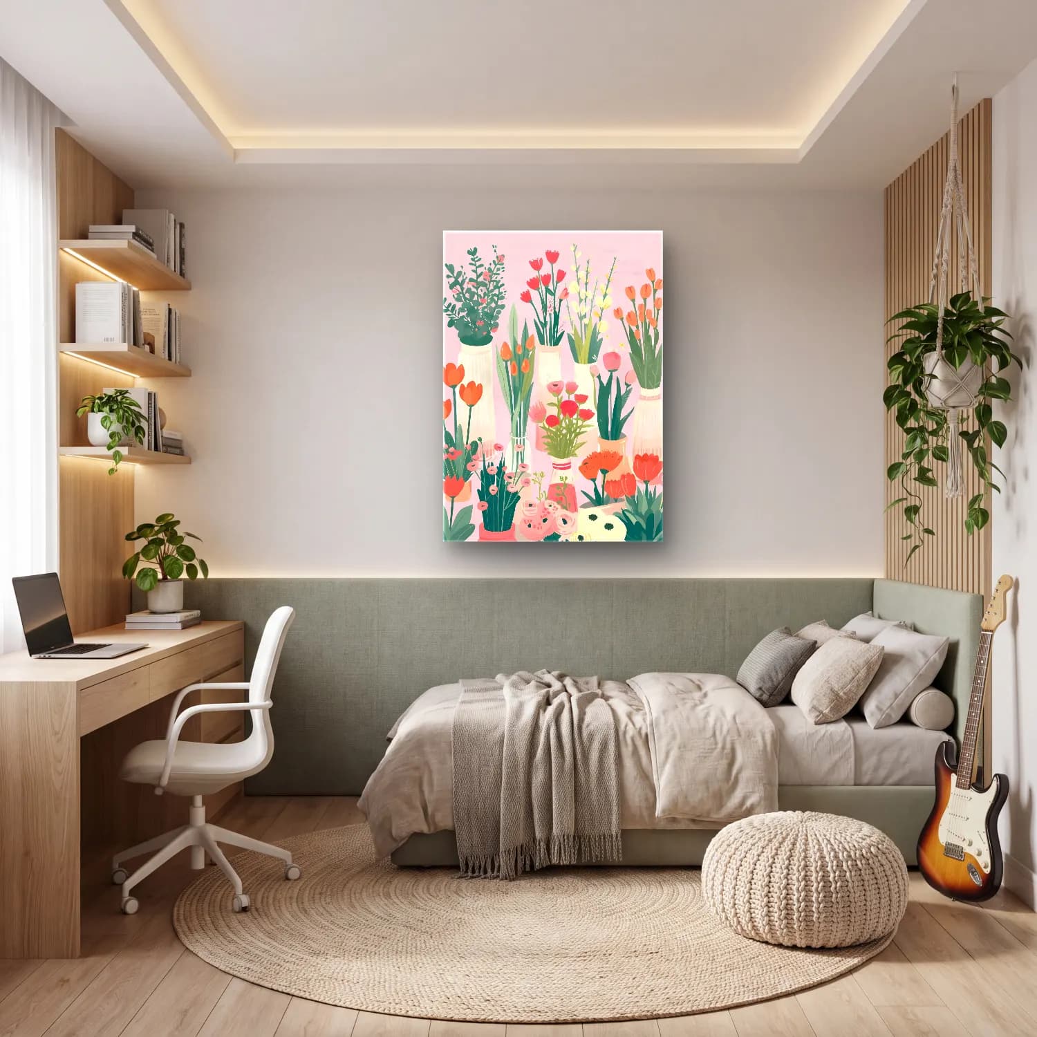 Pastel Çiçek Pazarı No. 4 cam tablo — genç odasında