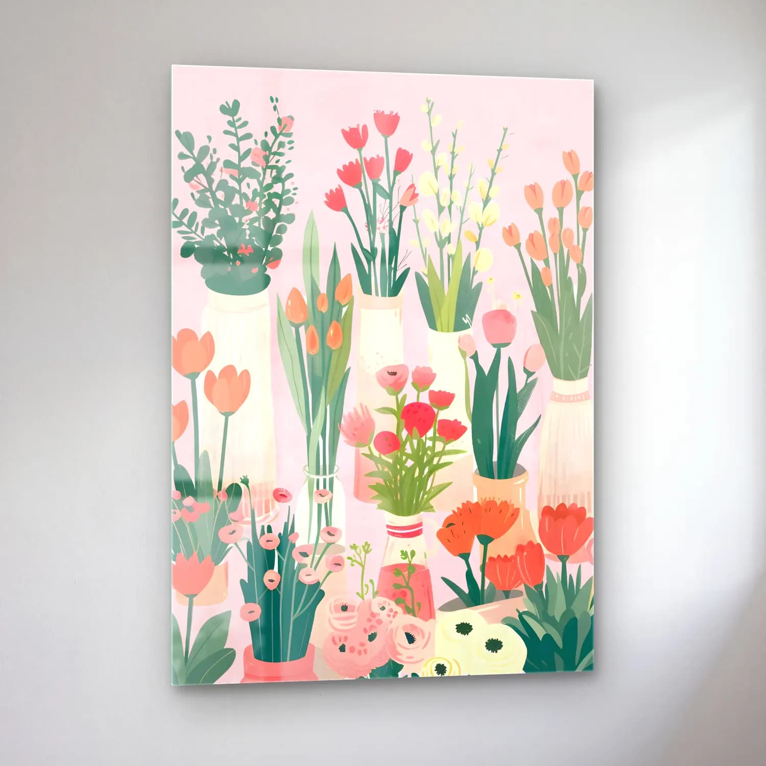 Pastel Çiçek Pazarı No. 4 cam tablo — sol açıdan görünüm