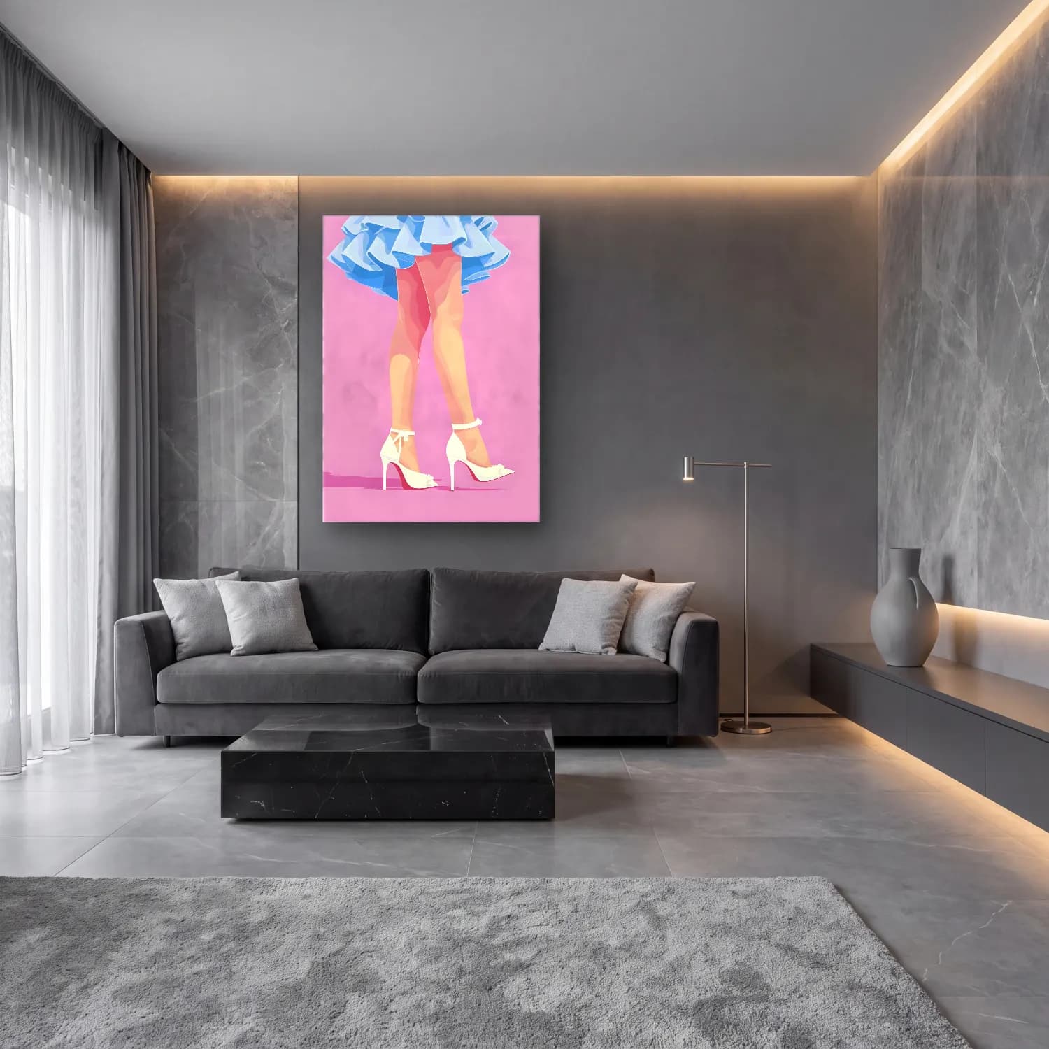 Pastel Topuklu Ayakkabı ve Çanta No. 11 cam tablo — lüks salon duvarında