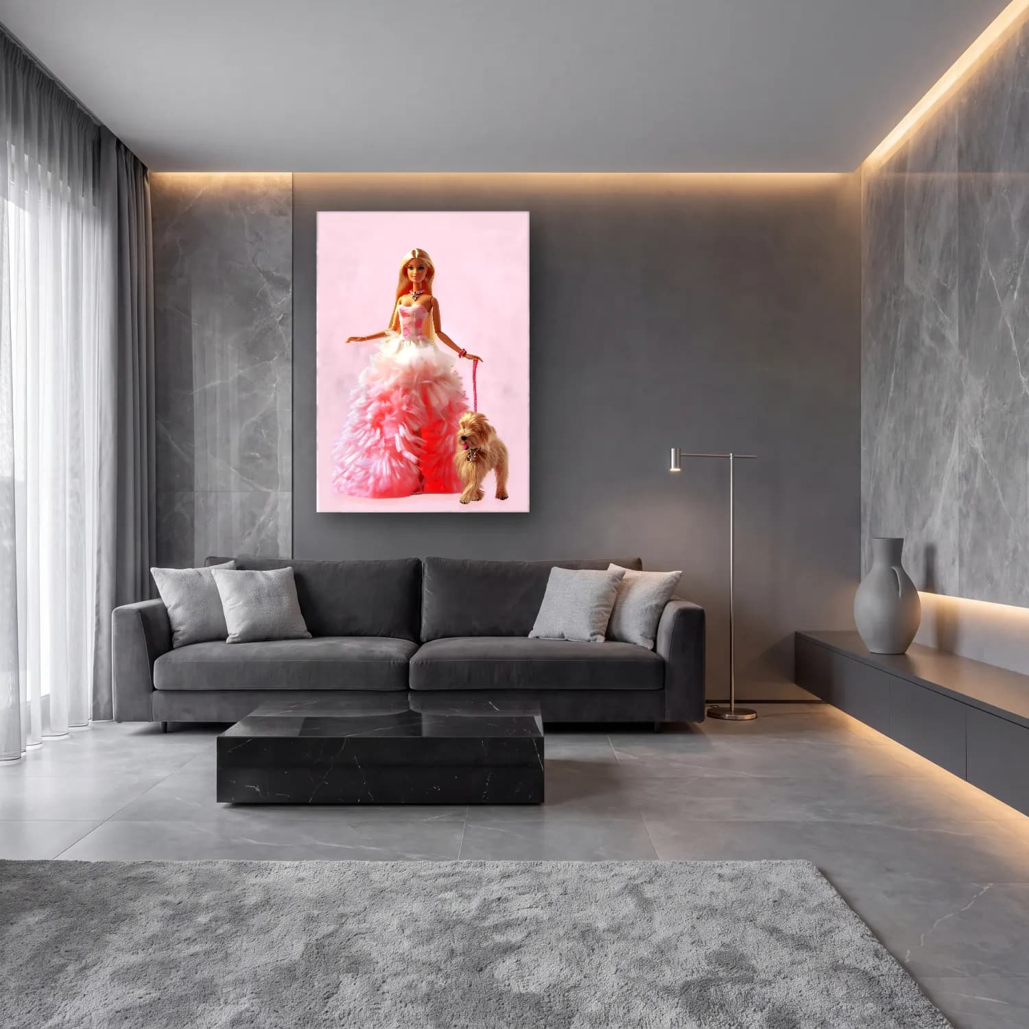 Pastel Moda İllüstrasyonu No. 16 cam tablo — lüks salon duvarında