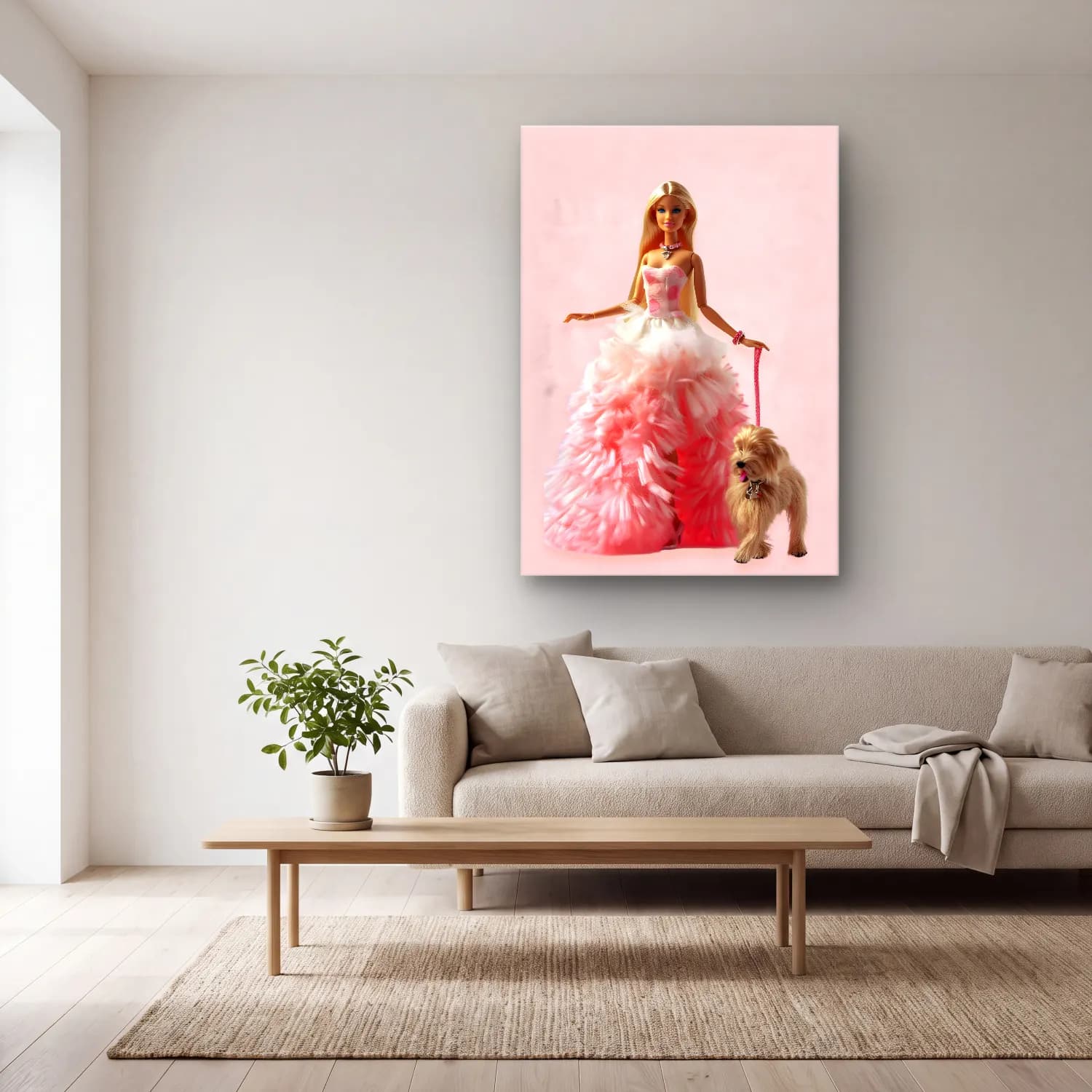 Pastel Moda İllüstrasyonu No. 16 cam tablo — açık renk salonda