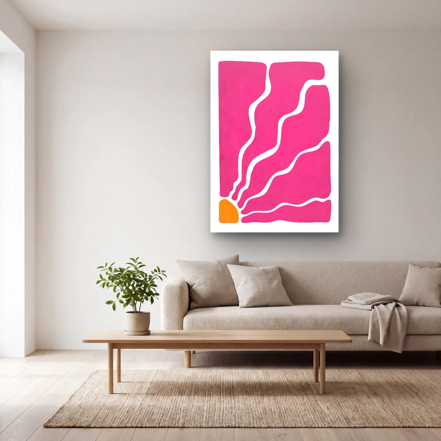 Pastel Dalgalı Çizgiler No. 6 cam tablo — açık renk salonda