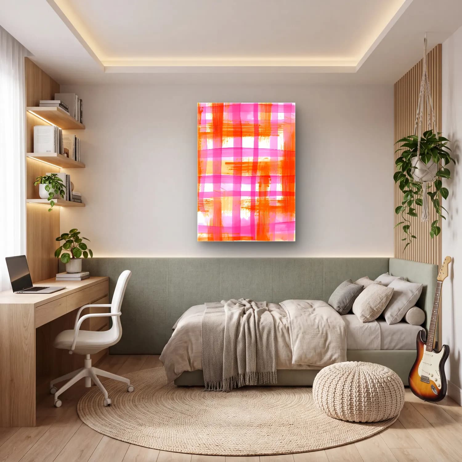 Boho Dama Deseni – Turuncu Tonlar cam tablo — genç odasında