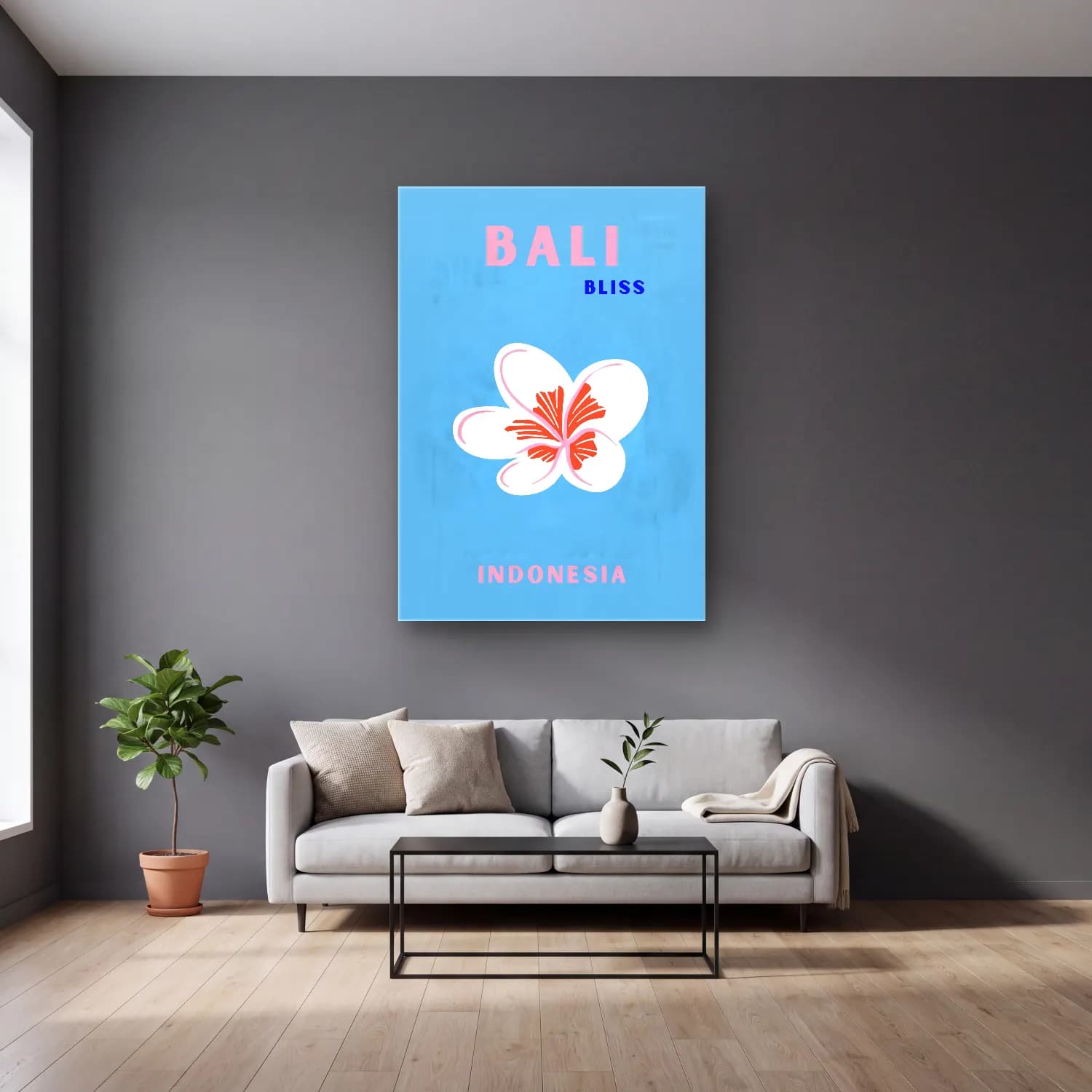 Pastel Çiçek Deseni No. 209 cam tablo — gri duvarlı salonda