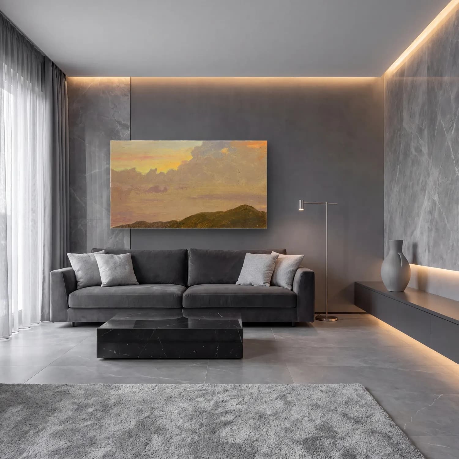 Frederic Edwin Church – Hilltop and Clouds cam tablo — lüks salon duvarında