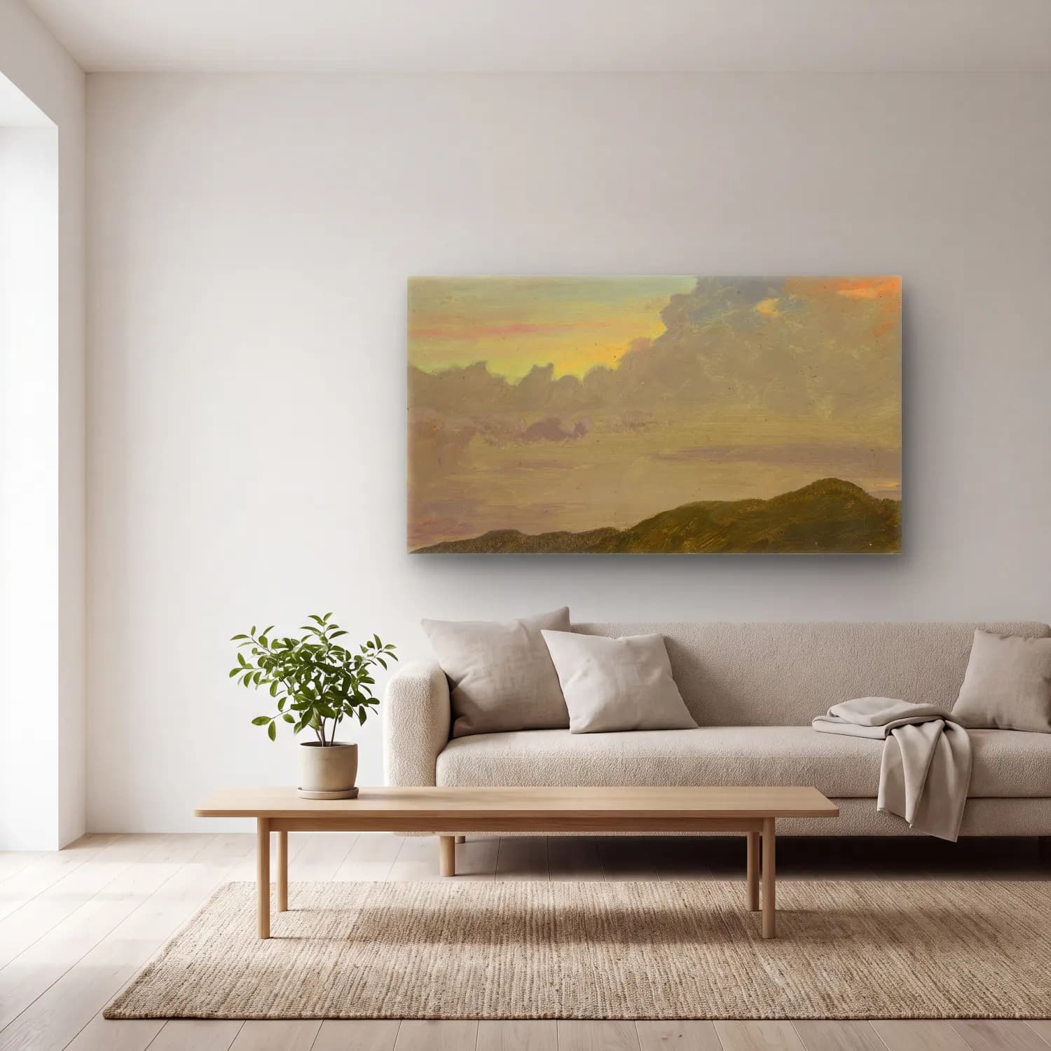 Frederic Edwin Church – Hilltop and Clouds cam tablo — açık renk salonda