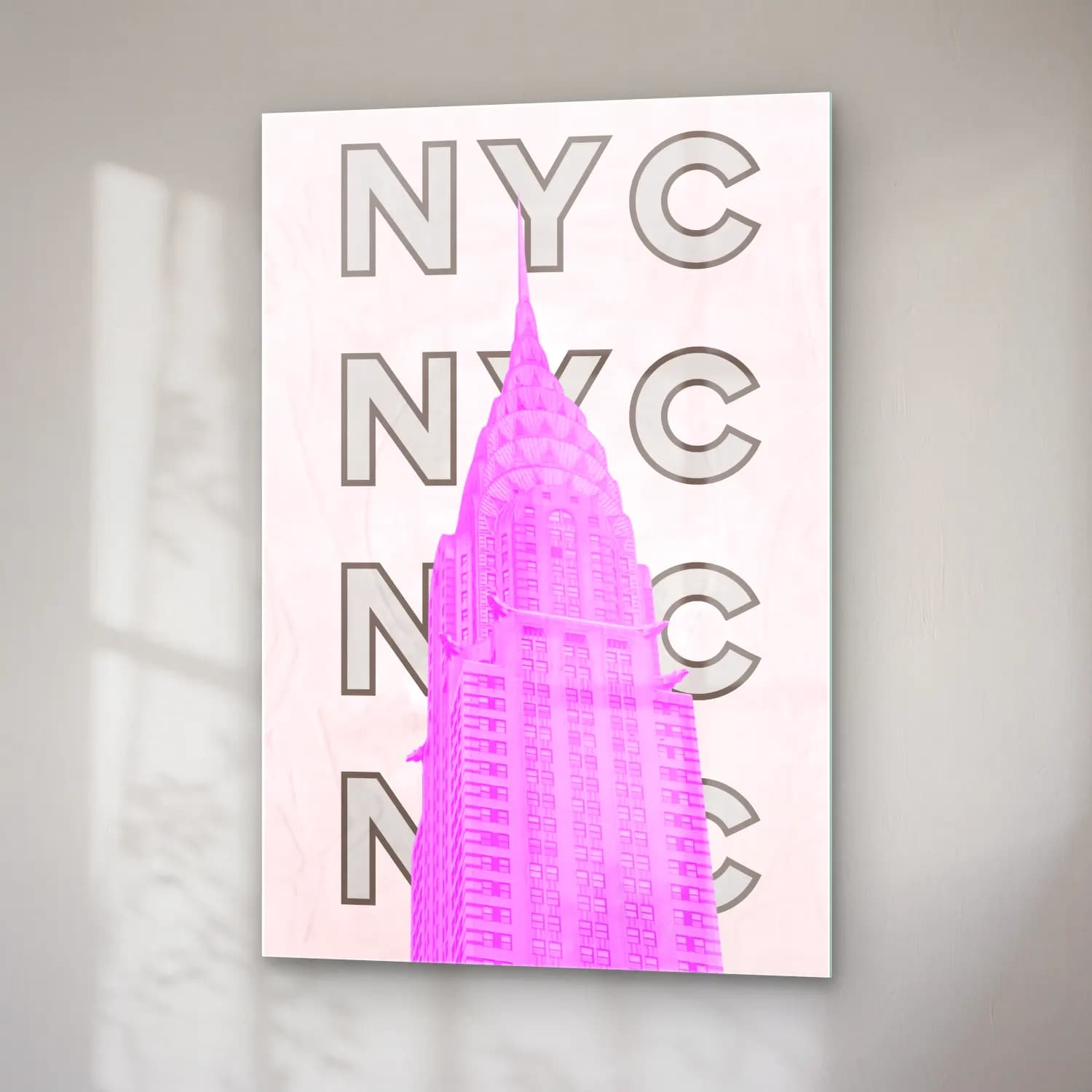 Pastel New York Silüeti No. 4 cam tablo — sağ açıdan görünüm