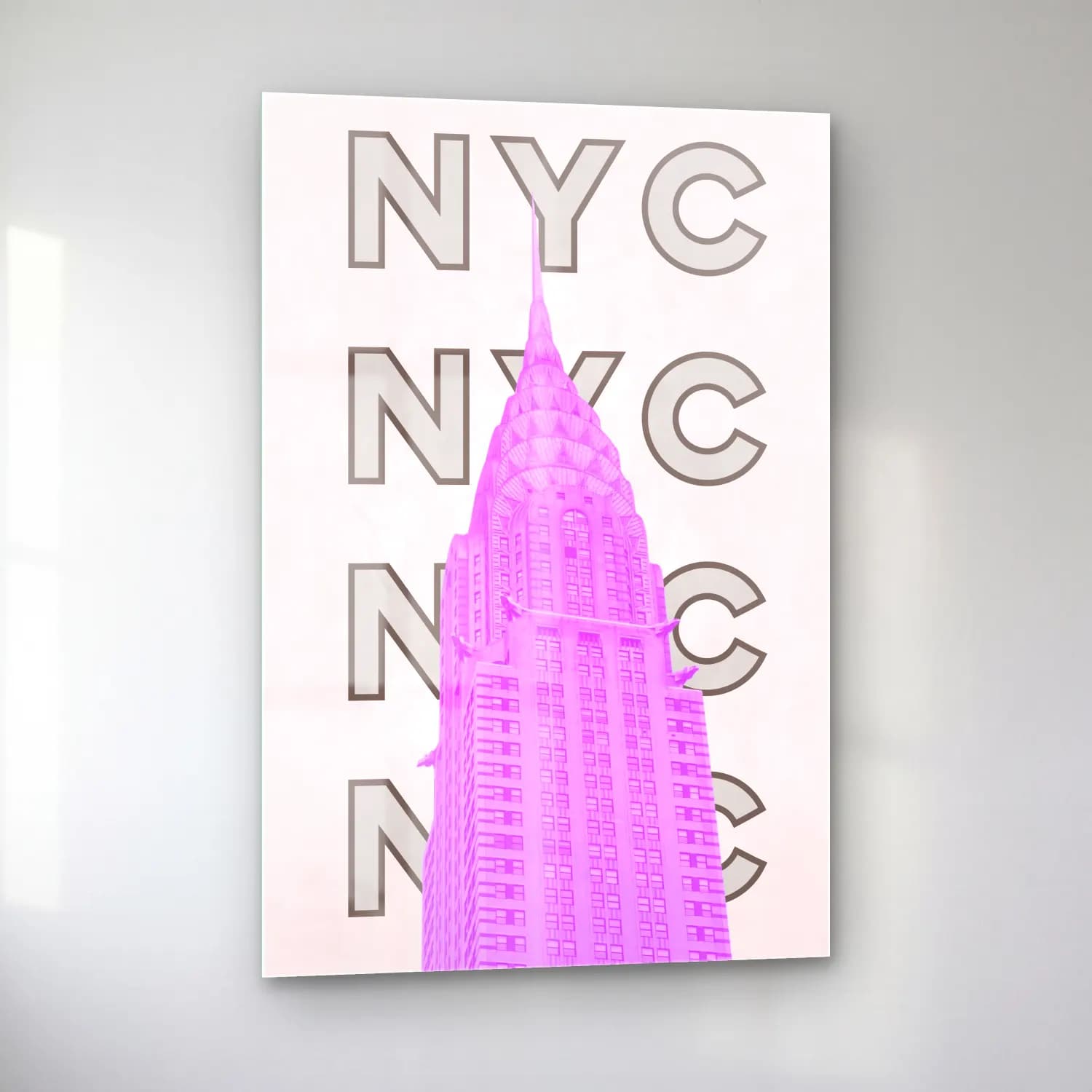 Pastel New York Silüeti No. 4 cam tablo — sol açıdan görünüm