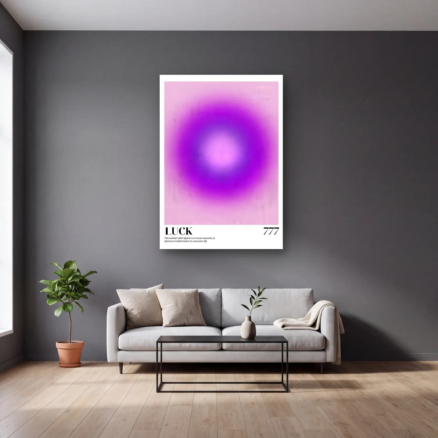Pastel Renk Alanları No. 67 cam tablo — gri duvarlı salonda