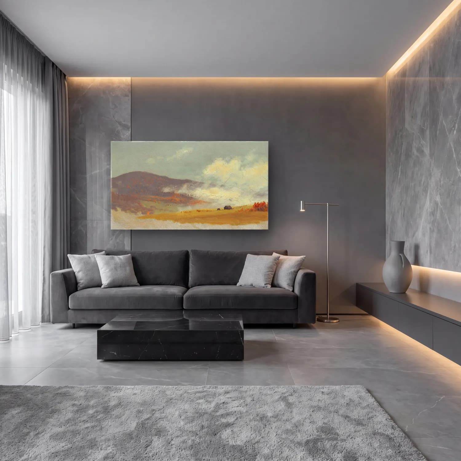 Frederic Edwin Church – Hilly landscapes cam tablo — lüks salon duvarında