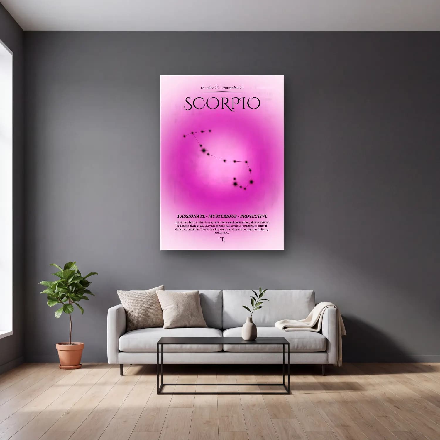 Vintage Poster Gök Haritası No. 7 cam tablo — gri duvarlı salonda