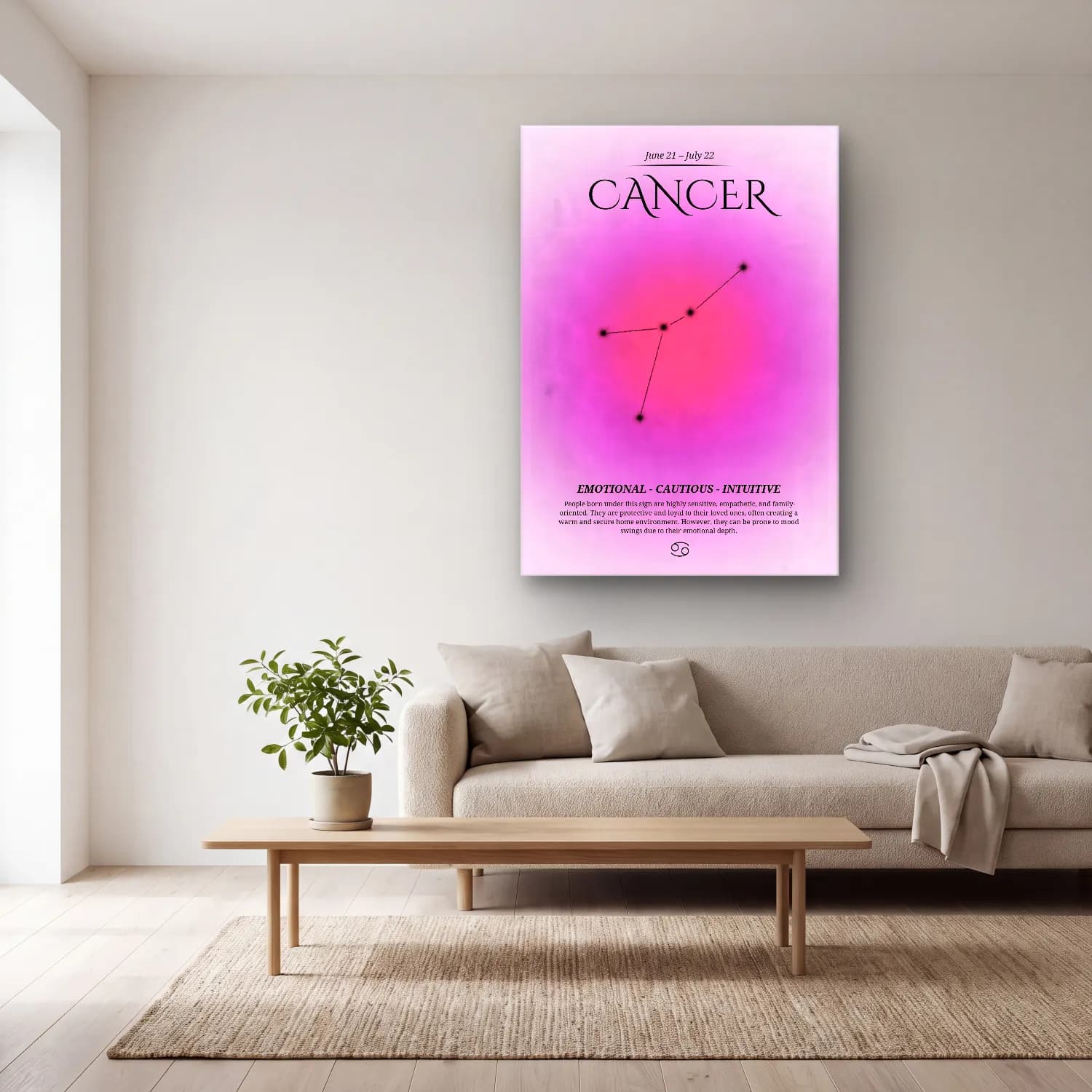 Vintage Poster Fiyonk – Pembe Tonlar cam tablo — açık renk salonda
