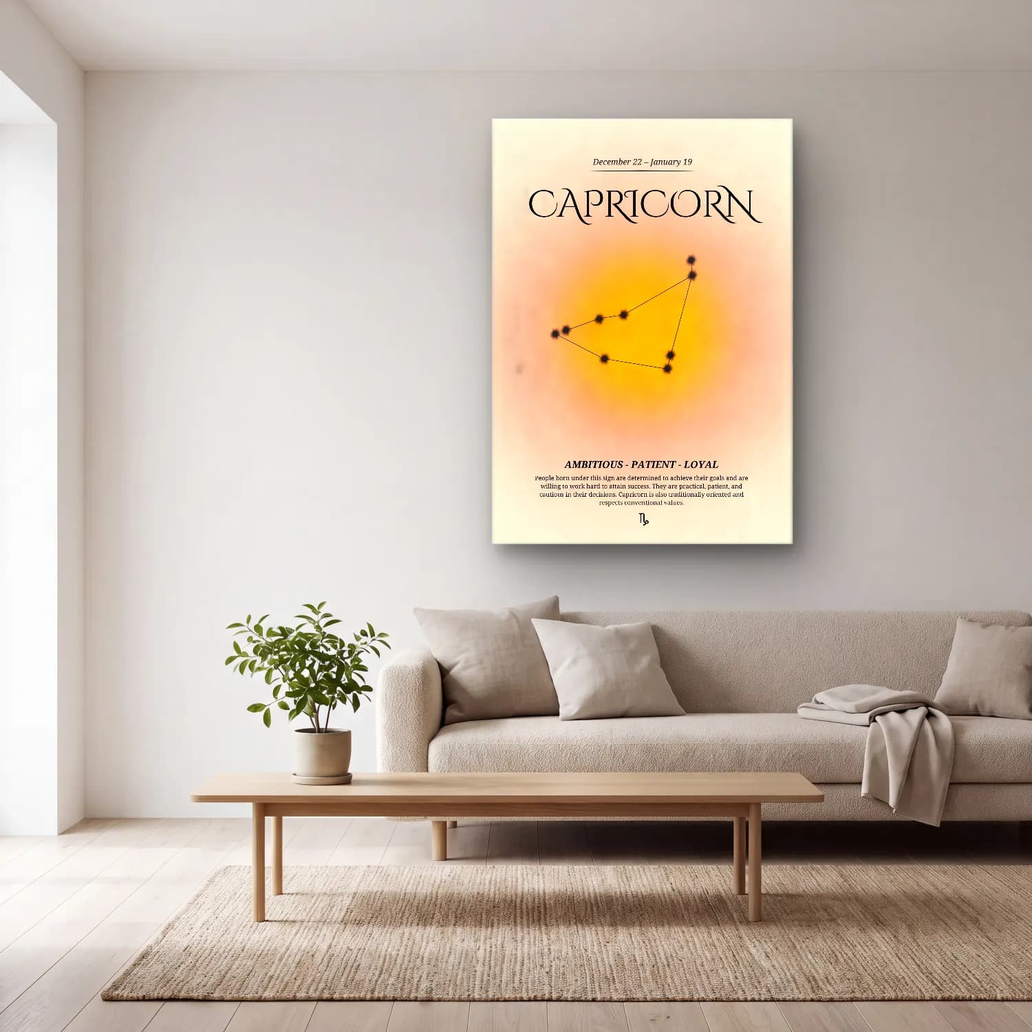 Boho Harf Posteri – Turuncu Tonlar cam tablo — açık renk salonda