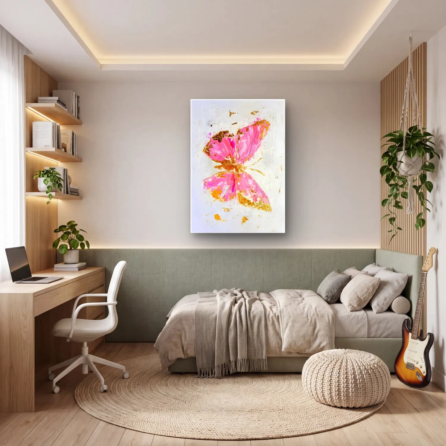 Modern Soyut Kelebek – Pembe Tonlar cam tablo — genç odasında